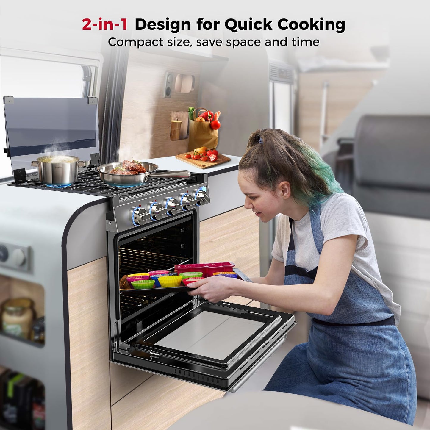 CAMPLUX 21 Inches RV Gas Range and 22 Inches RV Range Hood Combo