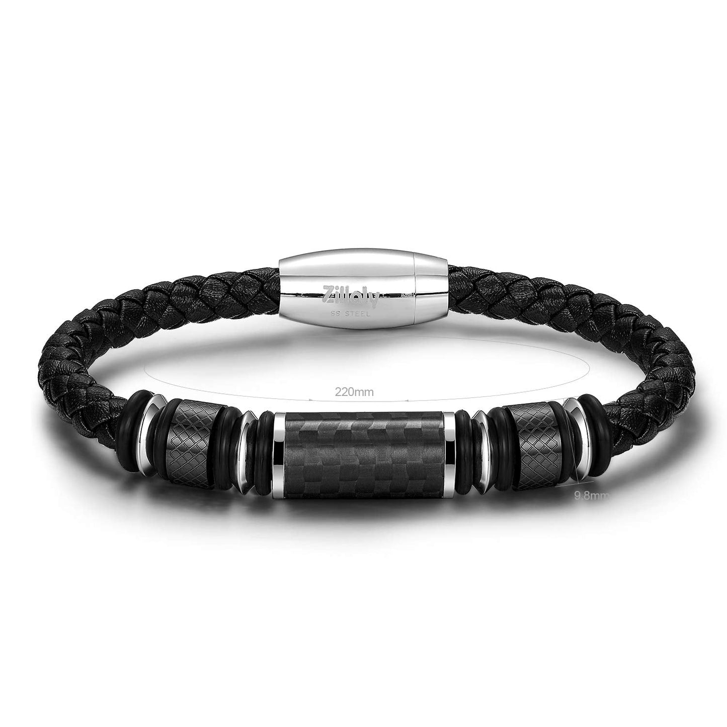 Zillaly Men's Stainless Steel Two-Tone Square Link diamond Bracelet in Black & Blue Ion-Plated Black (silver black)