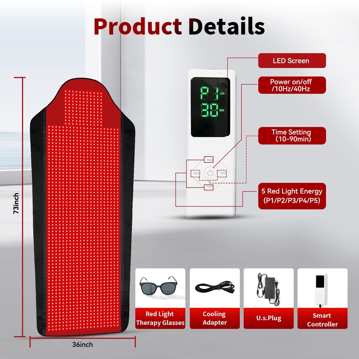 Xefinic Full Body Red Light Therapy Mat with 1707 LEDs, 3-in-1 660nm & 850nm TPU Infrared Light Blanket, 73" x 36" Foldable Therapy Pad with Timer Controller Pulse Modes for Home Use 192W