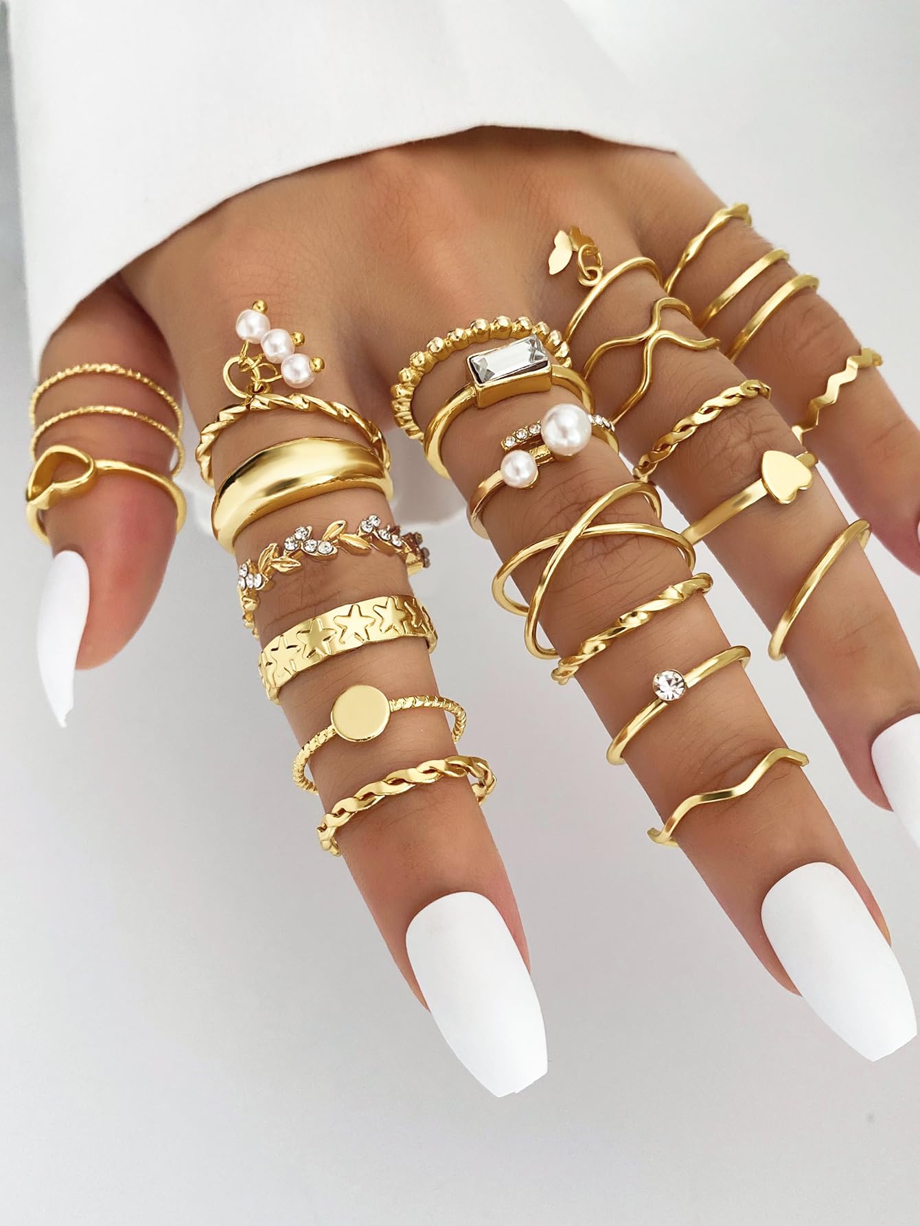 IFKM 24PCS Gold Knuckle Rings Set For Women Vintage Stackable Joint Finger Midi Rings Dainty Cubic Zirconia Crystal Simple Twist Hollow Cute Rings Pack Jewelry Gift (Heart's Voice, Gold)