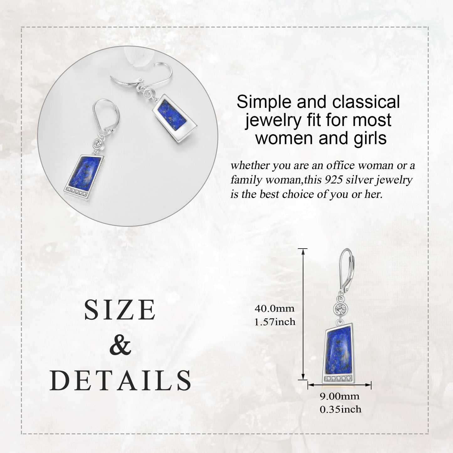 Lapis Lazuli Earrings Sterling Silver Lapis Lazuli Drop Earrings Geometry Leverback Dangle Earrings Jewelry Christmas Gifts for Women