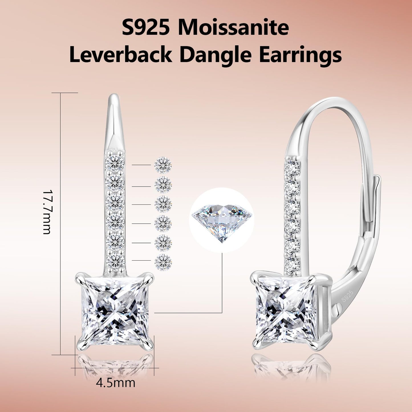 KRKC Moissanite Earrings, 1.0ct-2.0ct D Color Lab Created Diamond Earring, 14k White Gold Plated Sterling Silver Dangle Earrings S925 Leverback Drop Earring for Women Hypoallergenic Jewelry for Gifts