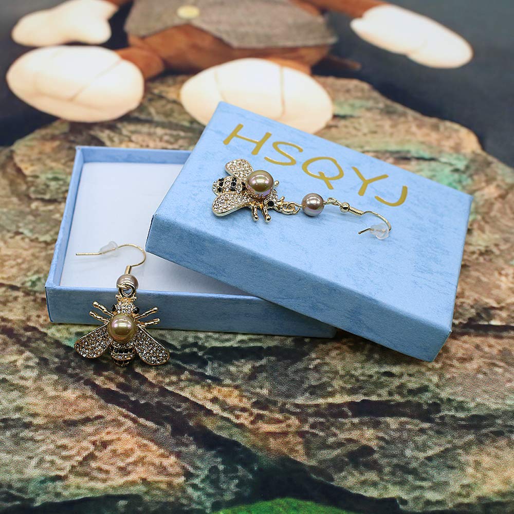 Honey Bee Drop Earrings Crystal Insect Themed Dangle Earring Animal Fashion Shell Pearl Hook Earring Gold Tone for Women Jewelry(Gold pearl +gold pearl hook)