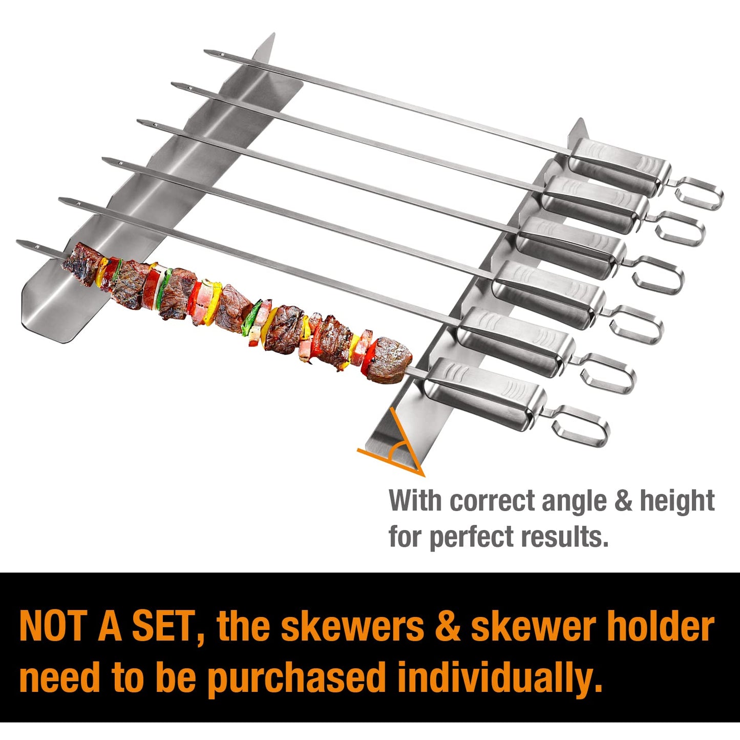Kabob Skewers Rack Set of 2, Stainless Steel Skewers Holder with 6 Notch Compatible with Wood, Bamboo, Round, Metal, Flat Skewers for Grilling, BBQ Grilling Accessories (Pouch Included)
