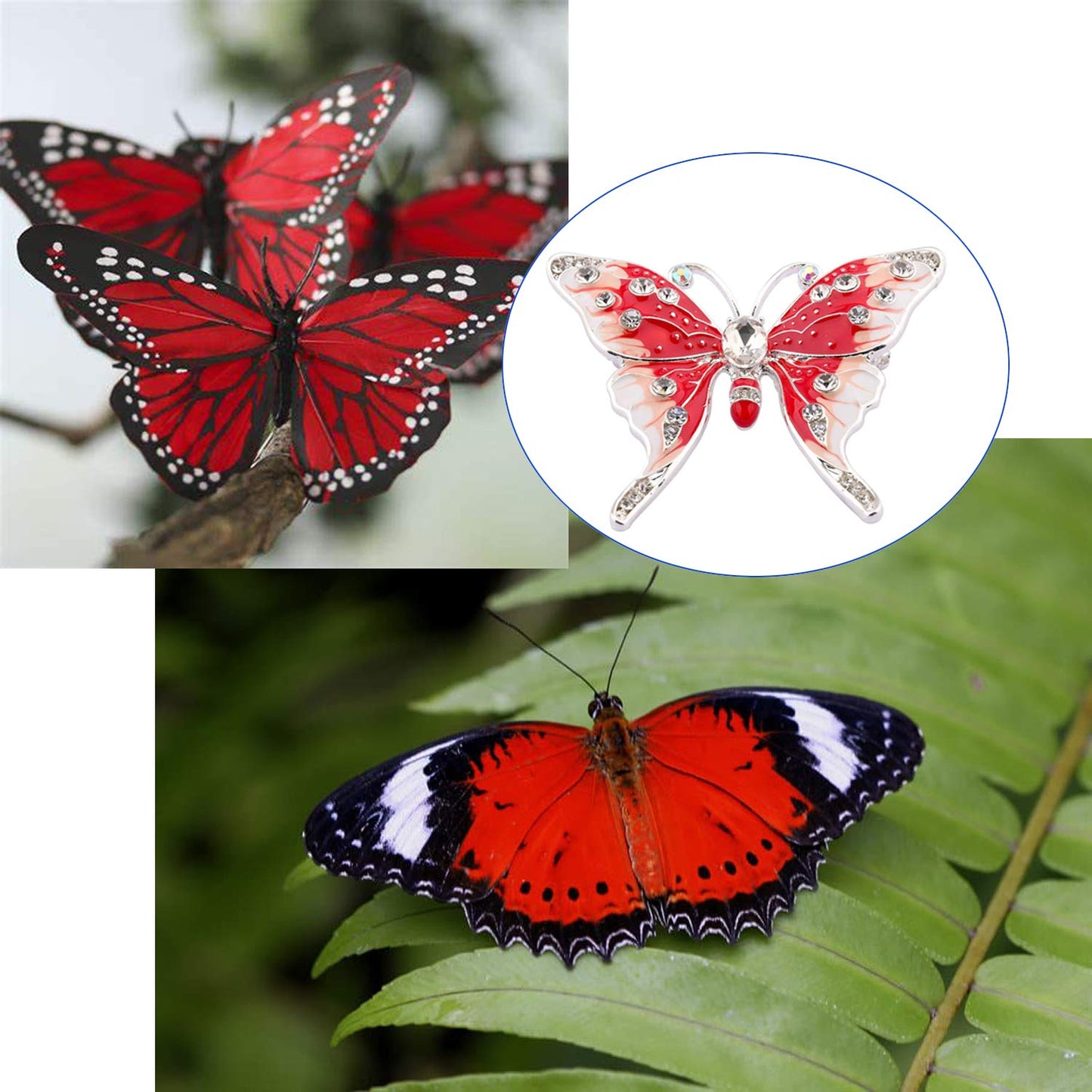 FEELMEM Crystal Rhinestone Butterfly Brooch Pin Blue Color Butterfly Brooches for For Women Wedding/Banquet/Birthday Party (red)