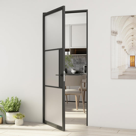 Jubest Prehung Door, 36" x 84", Interior Hollow Swing Metal Frame Frosted Glass, Pre-Assembled, Easy to Install, Left-Hand