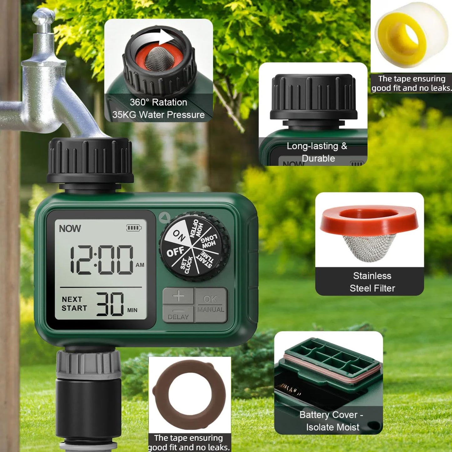 XinFuture Water Timer for Outdoor Garden Hose, Sprinkler Timer for Garden Faucet with Auto/Manual/Rain Delay Mode, Sprinkler Irrigation Controller for Yard Lawn