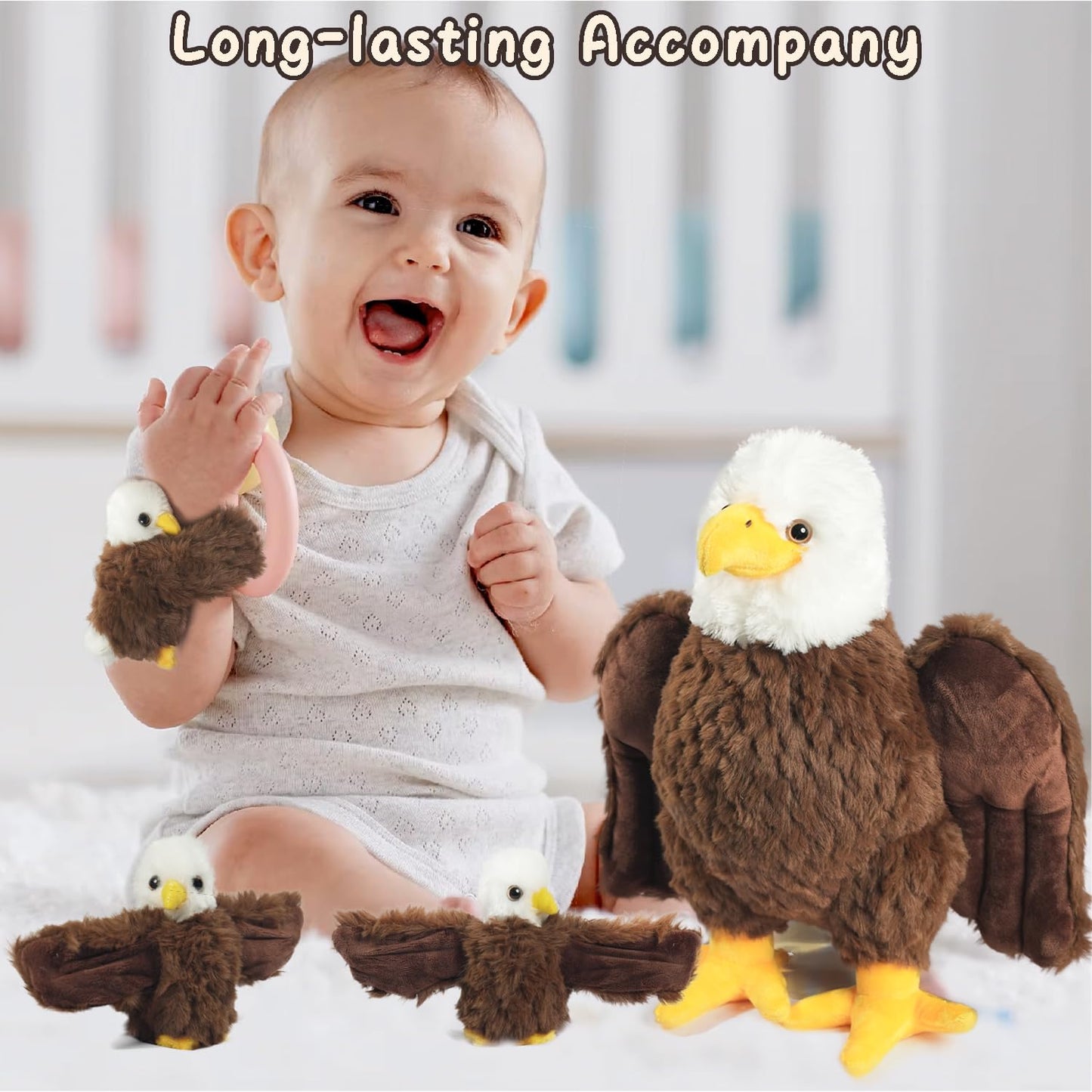 XYHQYB 4 Pcs Bald Eagle Stuffed Animal Plush, Zippered Large Mommy Stuffed Eagle Plush with 3 Baby Bald Eagles Toys, Wild Zoo Animals Gifts for Kids Boys Girls Birthday Easter Stuffers Christmas