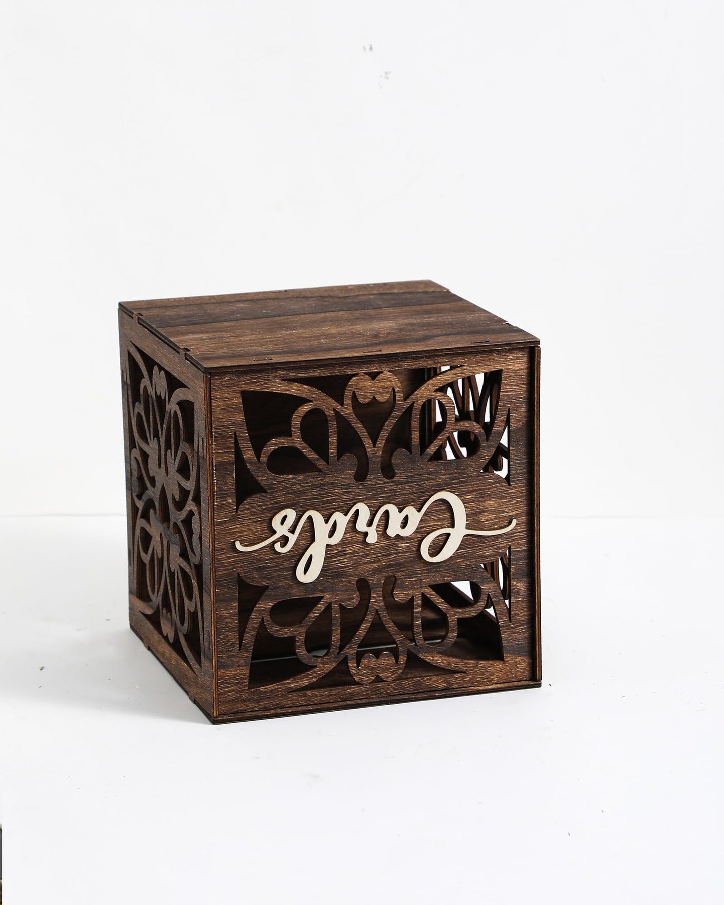 Xhqsulsclac Wedding Card Box with Lid, Wood Gift Card Box for Wedding Reception, Rustic Envelope Money Box for Wedding Party Birthday Bridal Shower Baby Shower Graduation Decorations (8.8x8.8x9.1 in)