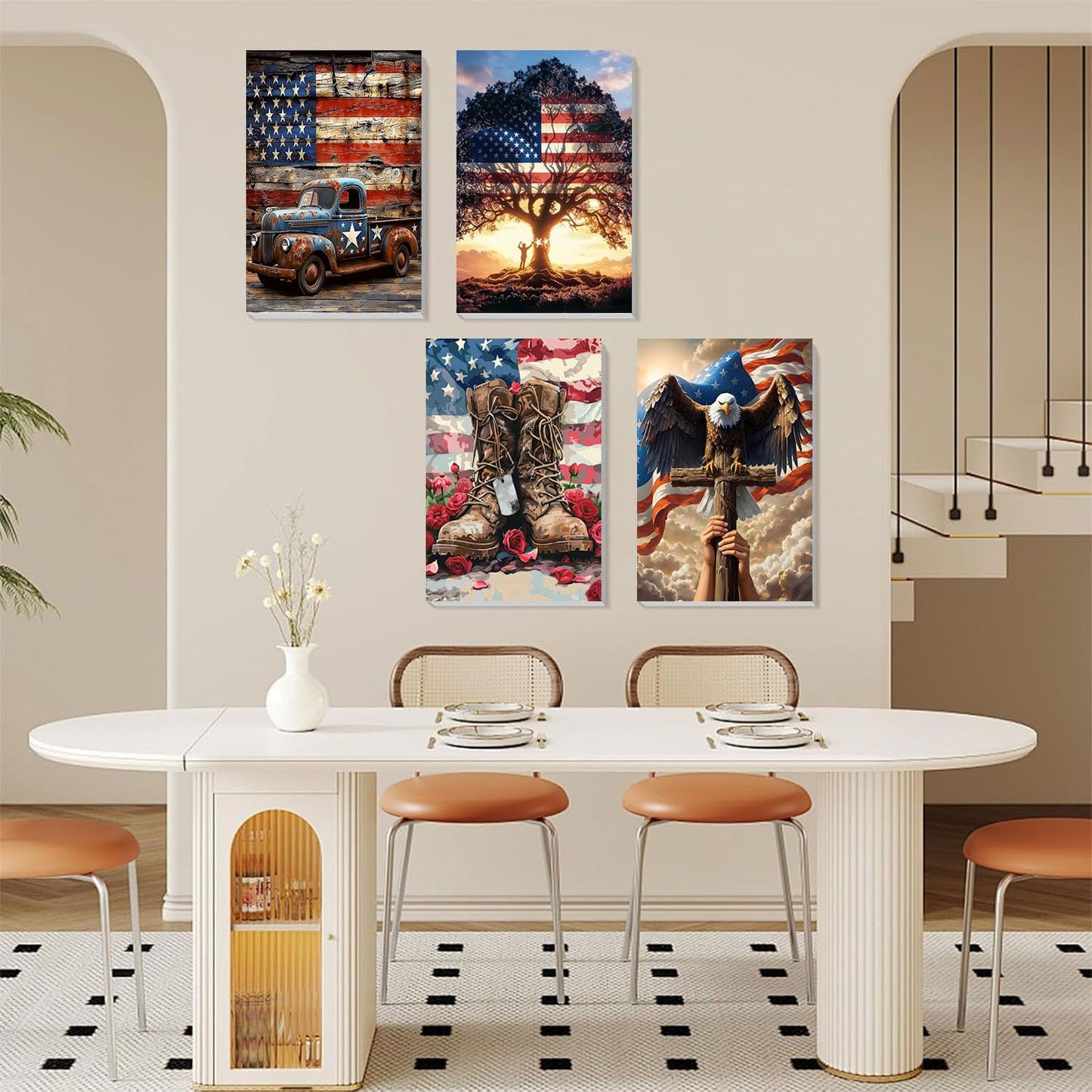 4 Pack Framed Paint by Numbers Kit for Adults Beginners-DIY Independence Day Adult Paint by Number Kits on Canvas Framed,4th of July Acrylic Oil Painting Kits for Adults for Gift Home Decor(8x12inch)
