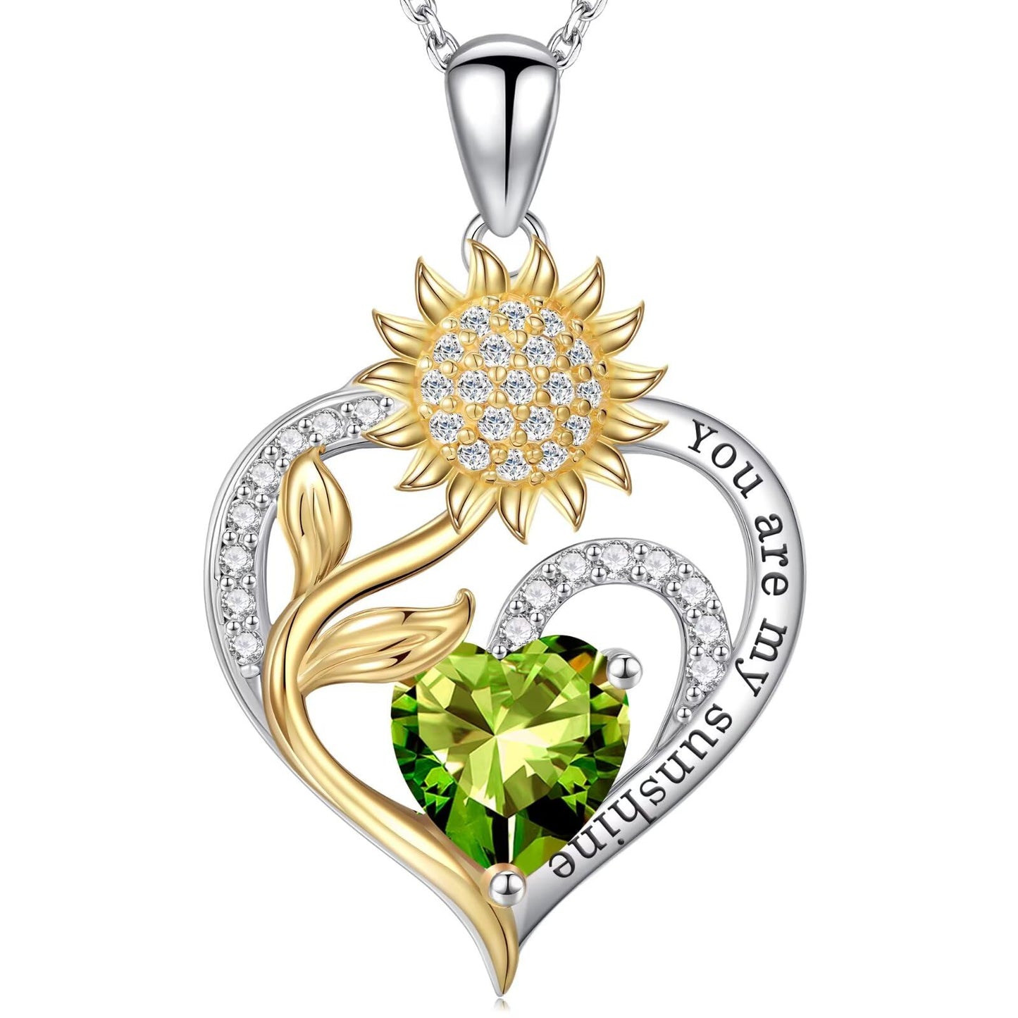 Iefil Sunflower Gifts for Women, Sunflower Necklace, Anniversary Birthday Gifts for Wife, August Simulated Peridot Jewelry, Birthstone Necklace for Women Wife Mom