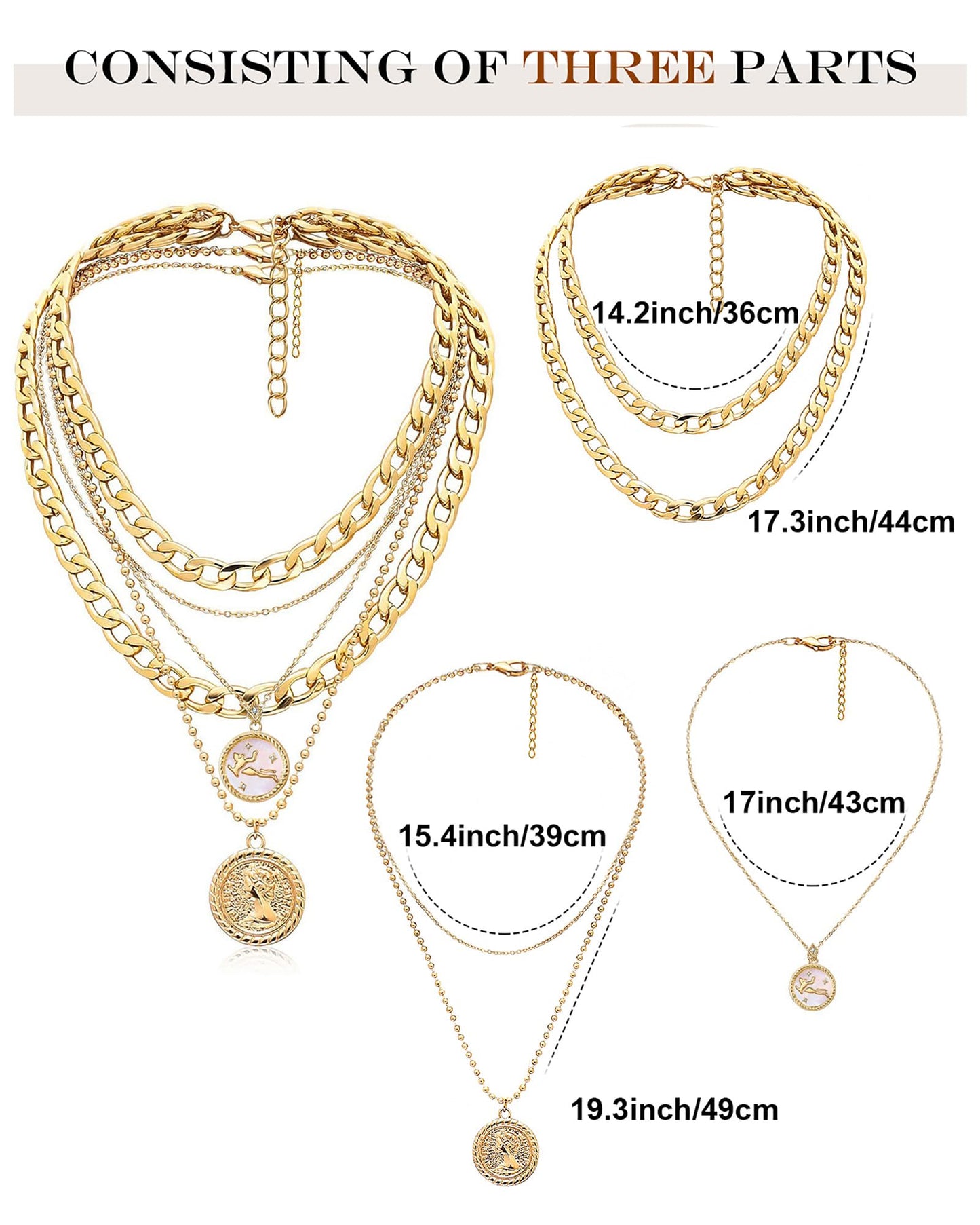 MJartoria Gold Layered Necklaces for Women Trendy Retro Coin Pendant Necklace Dainty Chunky Chain Choker Necklaces for Jewelry Birthday Gifts (Gold, Zodiac-Virgo-3PCS Layered)