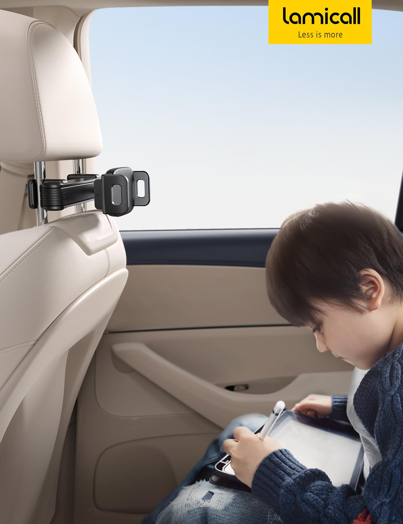 Lamicall Car Headrest Tablet Holder - [Lockable] [3 in 1 Extension Arm] Upgrade Tablet Mount for Car Backseat, Gifts Road Trip Essentials for Kids, for iPad Pro, Fire HD, 4.7-13" Tablets, Mother's Day