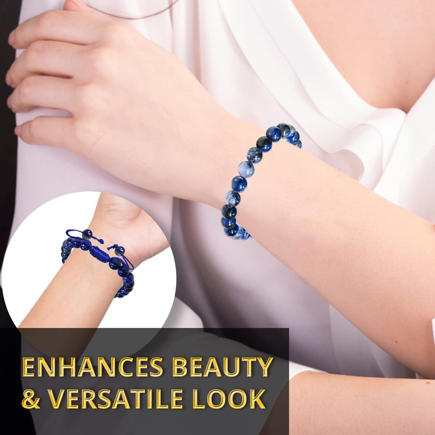 ANAYA AGATE Healing Crystal Bracelet – Chic Gemstone Bracelet for Men and Women – 8mm Round Bead Bracelets for Spiritual Healing, Protection, Positive Energy - Sodalite