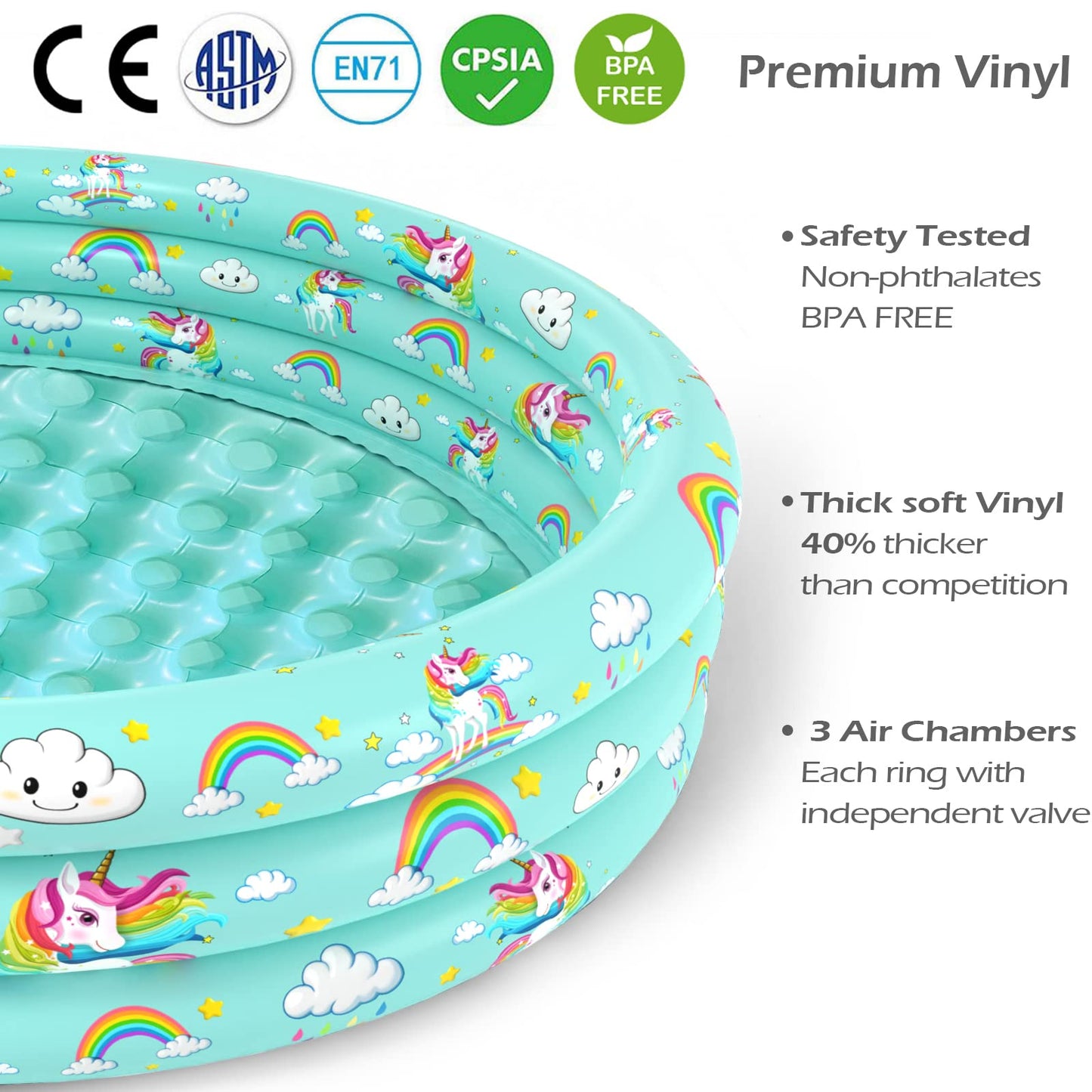 Jasonwell Inflatable Baby Kiddie Pool - Toddler Pool Kids Paddling Baby Swimming Pools Blow Up Ball Pit Infant Wading Pools for Backyard Piscina Inflable para Niños (59in Unicorn)