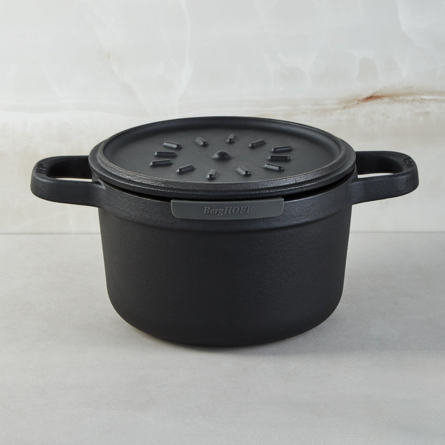 BergHOFF Graphite 4Pc Enameled Cast Iron Stockpot Set With Self-basting Universal Lid Induction Pot Oven-to-Table Cookware For Slow Cooking