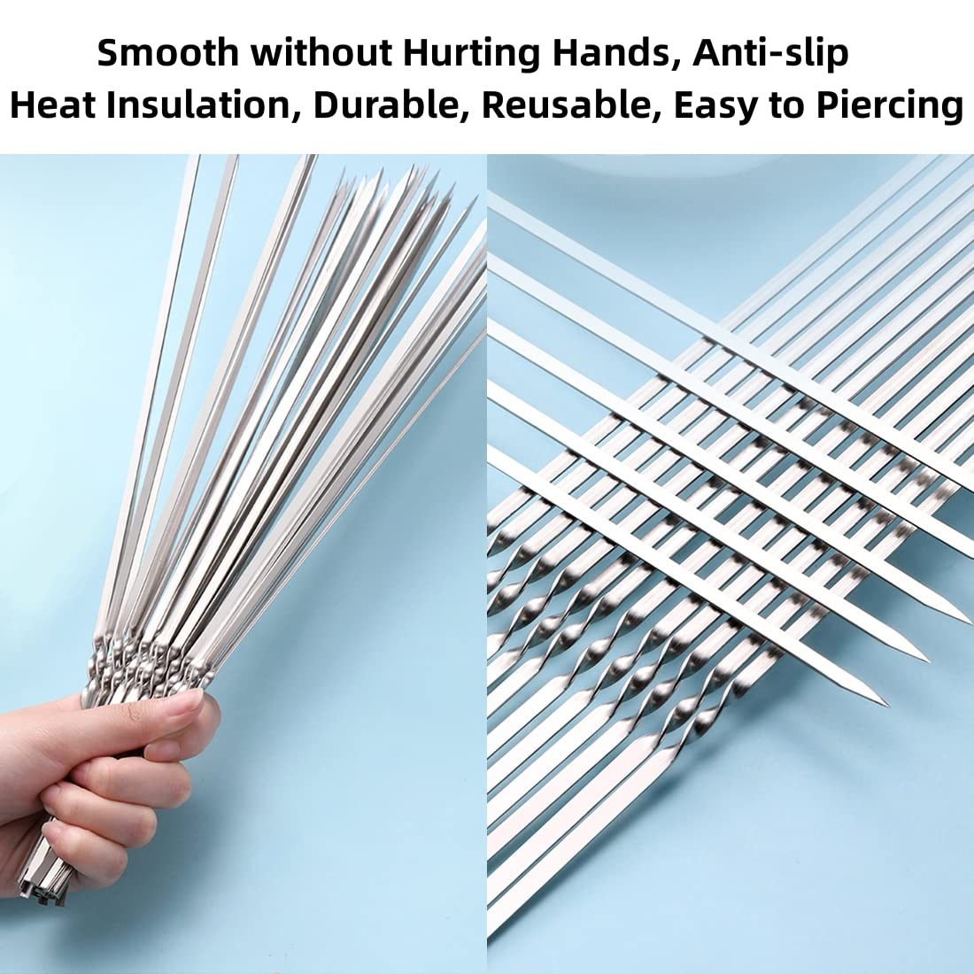 WILLBBQ 304 Stainless Steel 13.2" (33.5cm) Flat Barbecue Skewers,20PCS/40PCS BBQ Kebab Skewers with Portable Metal Storage Tube,Reusable for Grilling Barbecue Kitchen Party and Outdoor Cooking (40PCS)