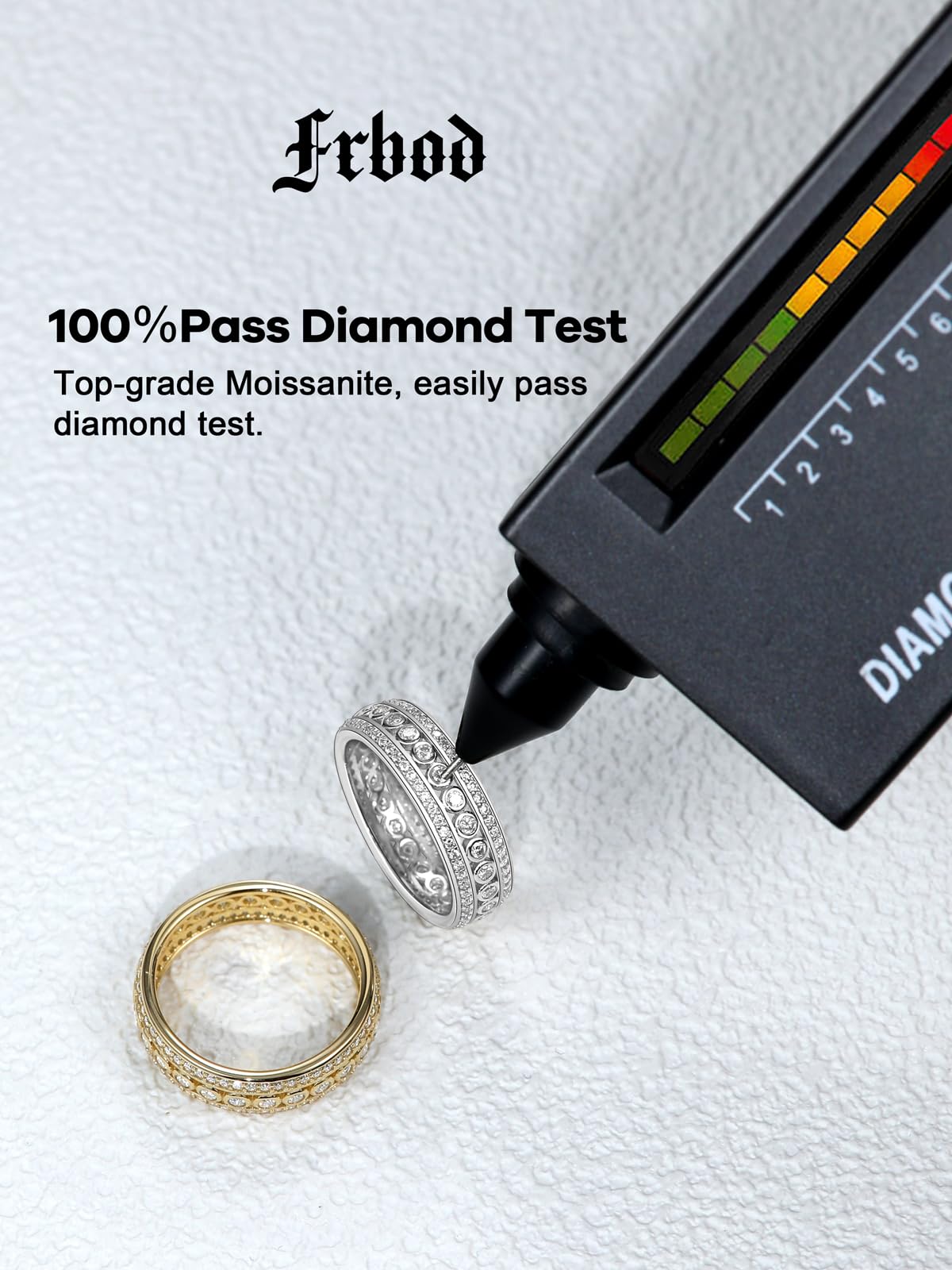 Frbod Women's 925 Sterling Silver Rings Moissanite Stackable Ring for Men Thick Diamond Eternity Band Gifts Size 9.5
