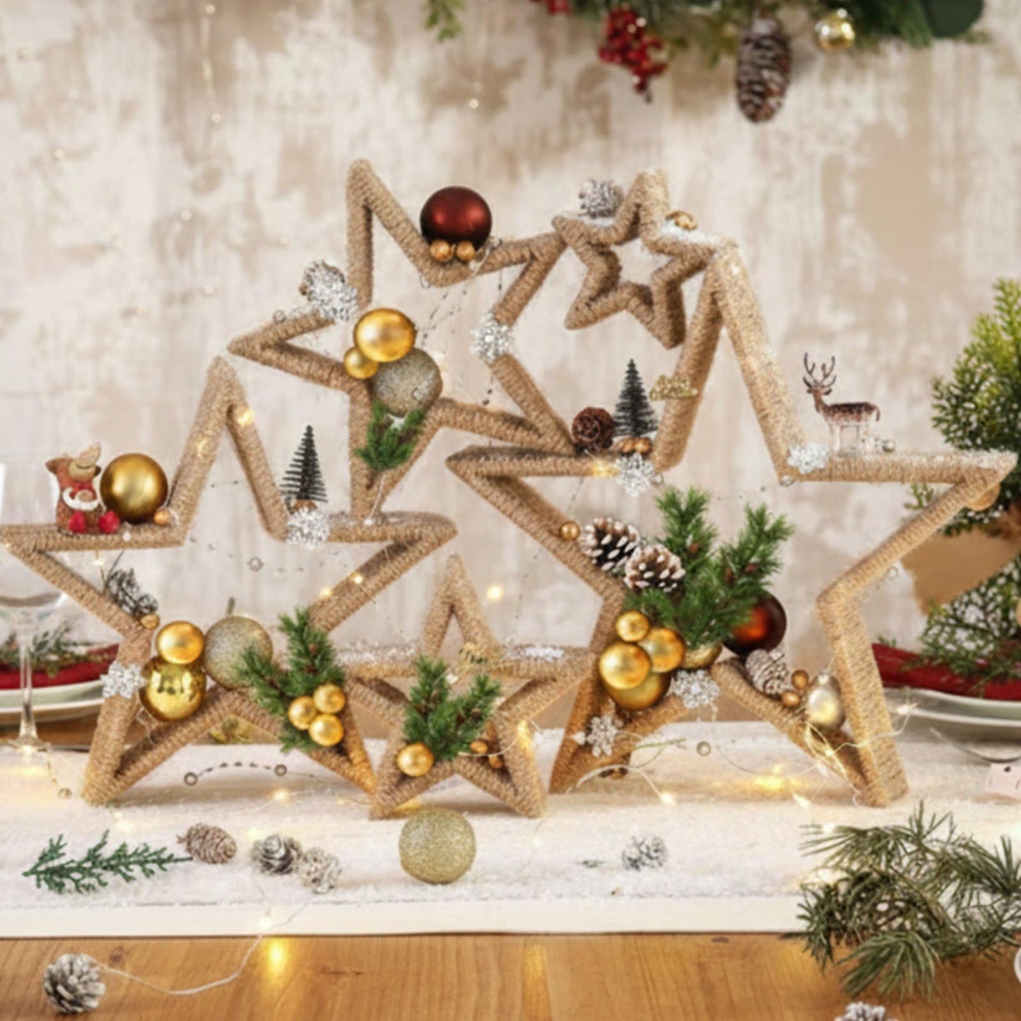Vercraft 5 Pcs Lighted Wooden Stars Patriotic Star Table Centerpiece 4th of July Burlap Rope Tabletop Decor Signs for 250th Anniversary DIY Crafts Independence Day Memorial Day Party Office Home Shelf