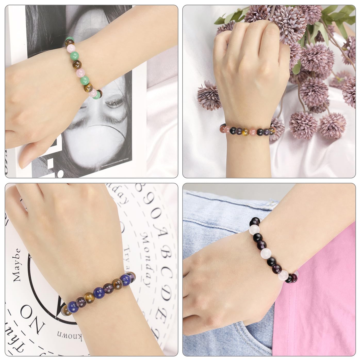 MAIBAOTA Travel Bracelet Gifts for Travel Lovers 8mm Black Tourmaline Tigers Eye Crystal Bracelet Travel Jewelry for Women