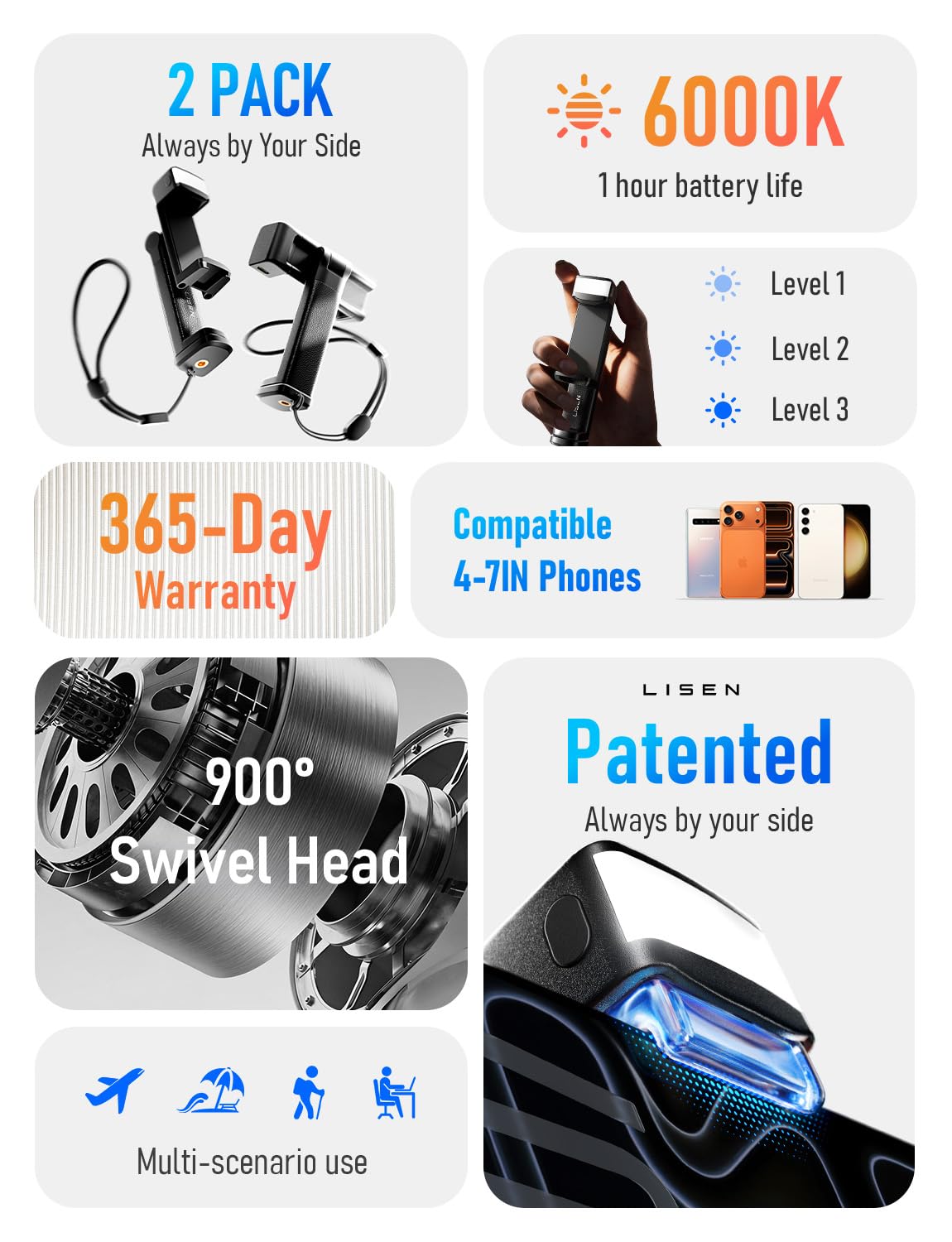LISEN Airplane Travel Essentials (LED) Phone Stand Holder for Desk 2026 Airplane Gadgets 2026 Women Men Long Flight Accessories Photographic Lighting Flash Tubes Kids Gifts，2pack