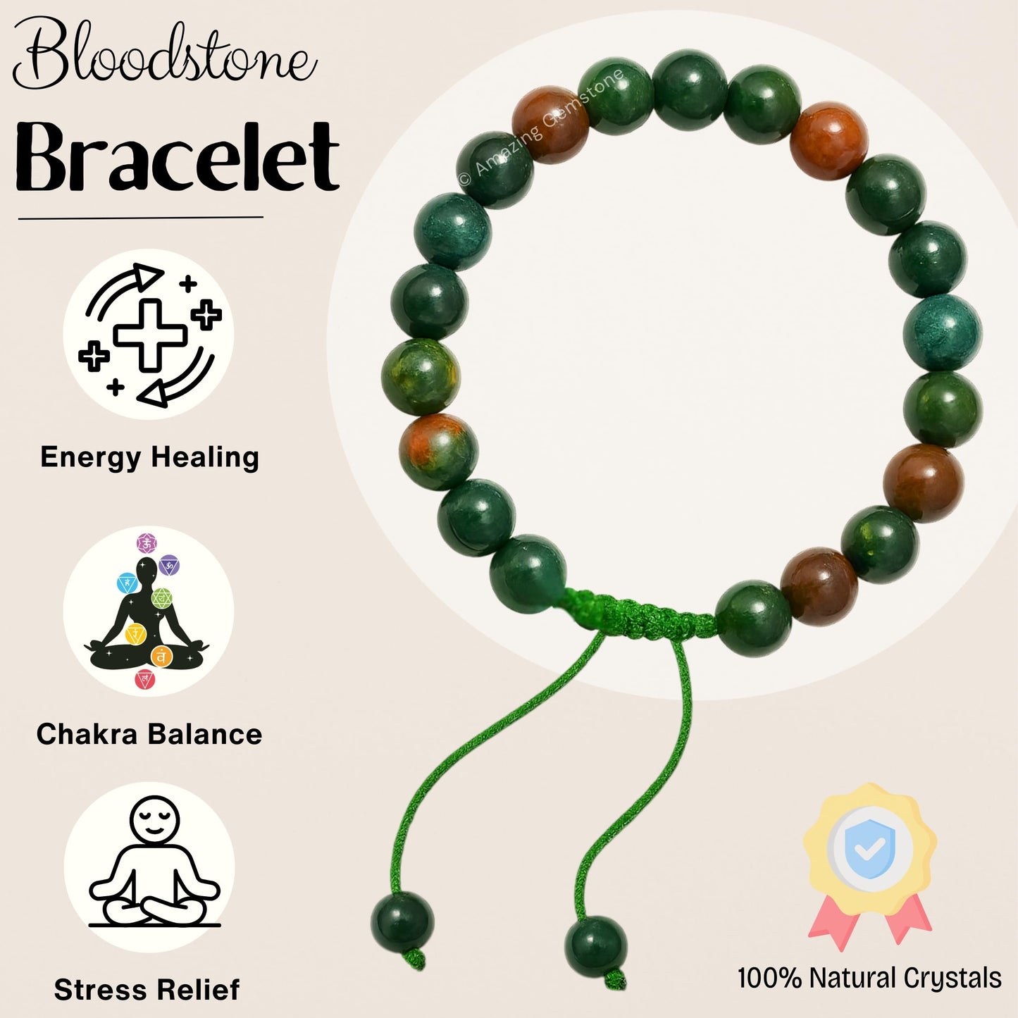 Amazing Gemstone Bloodstone Bracelet for Women Men's Gifts - Protection Healing Crystal Bracelet - 8mm Gemstone Beaded Adjustable Bracelet Pulseras Para Hombres Mujer Stocking Stuffers