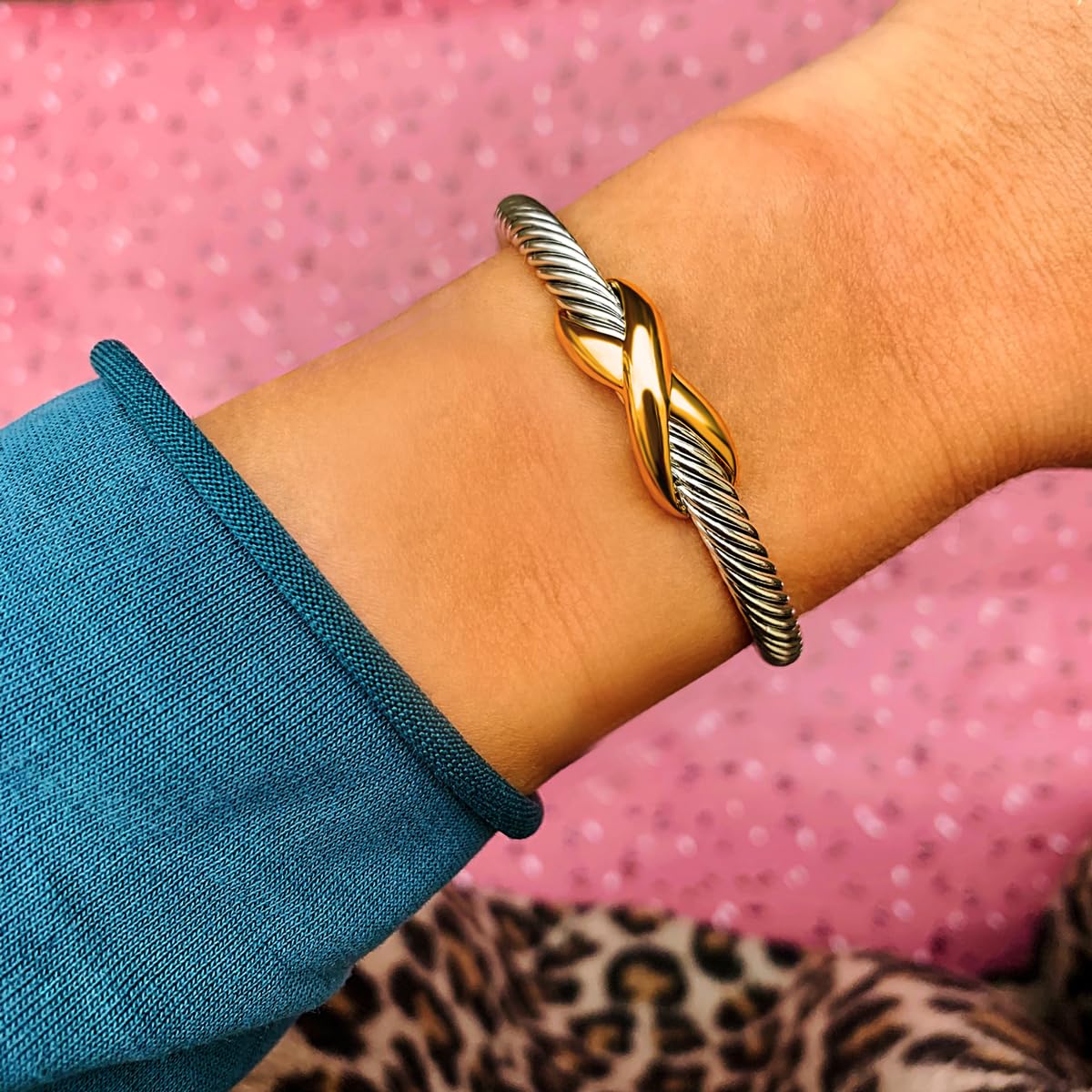 UNY Jewelry Bracelet Triple Criss Cross X Shape Infinity Twisted Cable Bangle Designer Inspired Women Jewelry (Triple No Stone)