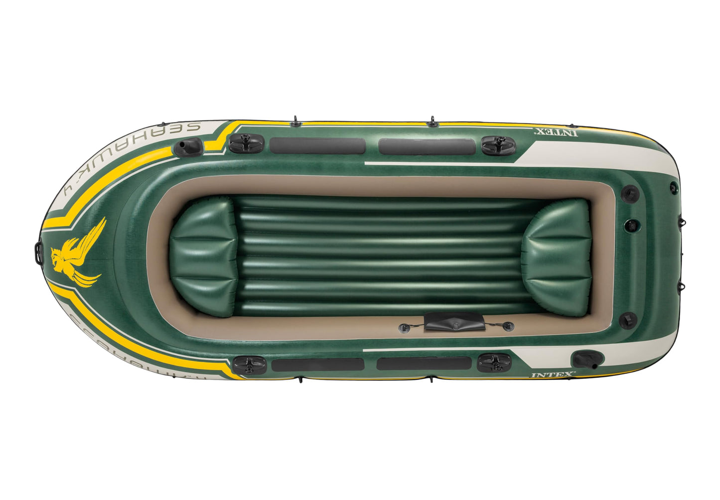 INTEX 68351EP Seahawk 4 Inflatable Boat Set: Includes Deluxe 54in Boat Oars and High-Output Pump – SuperStrong PVC – Fishing Rod Holders – 4-Person – 1050lb Weight Capacity