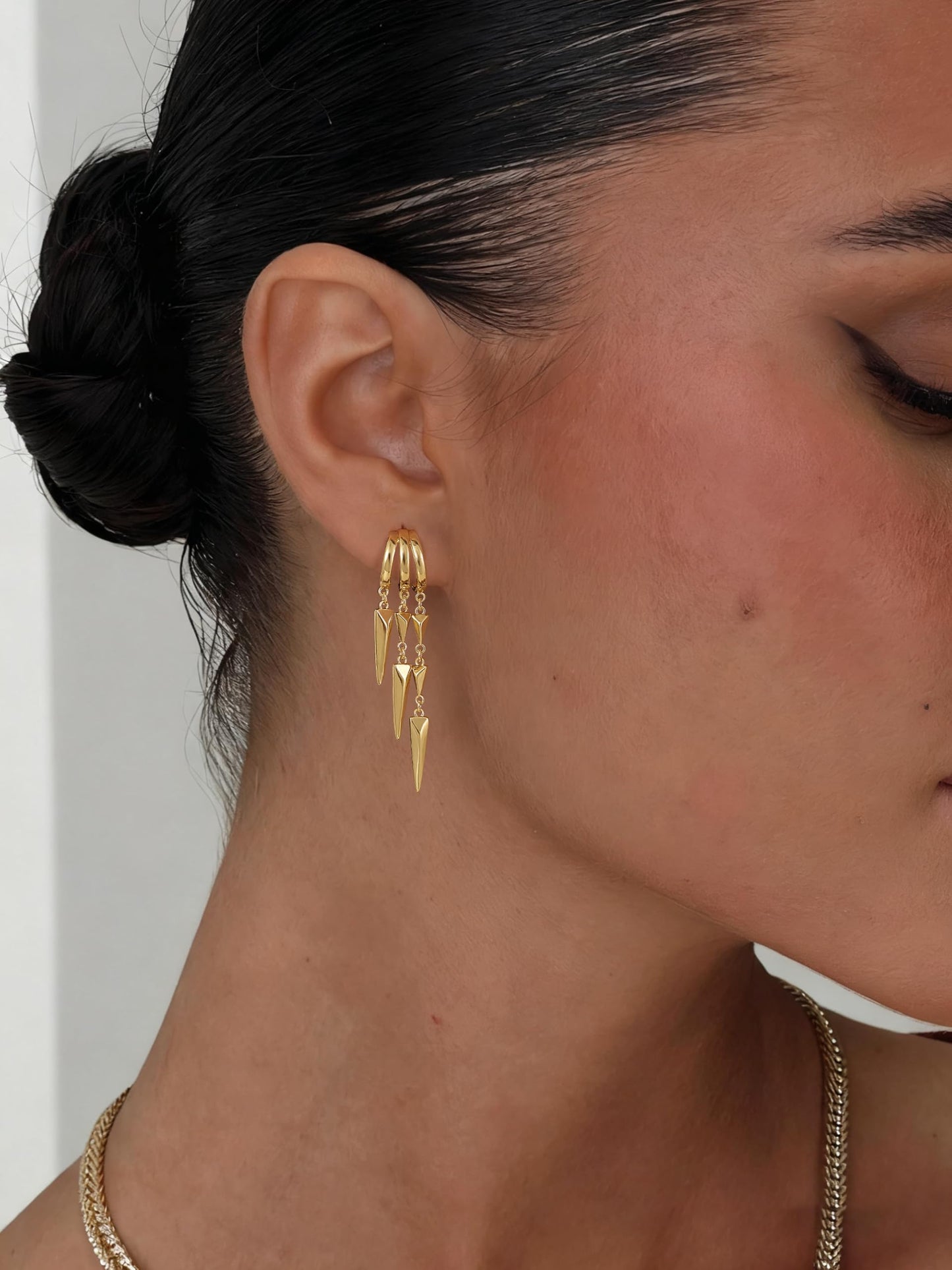 Freekiss Gold Hypoallergenic Stud Dangle Earrings for Women, Dainty Minimalist Long Drop Illusion Huggie Hoop Earrings Set, Simple 14k Gold Plated Womens Jewelry