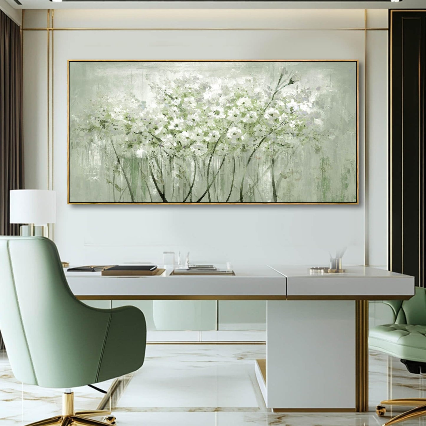 Framed Floral Wall Art Green botanical Canvas 24"x48" Artwork plant print Nature Wall Decor for Home Living Room Bedroom Kitchen Office