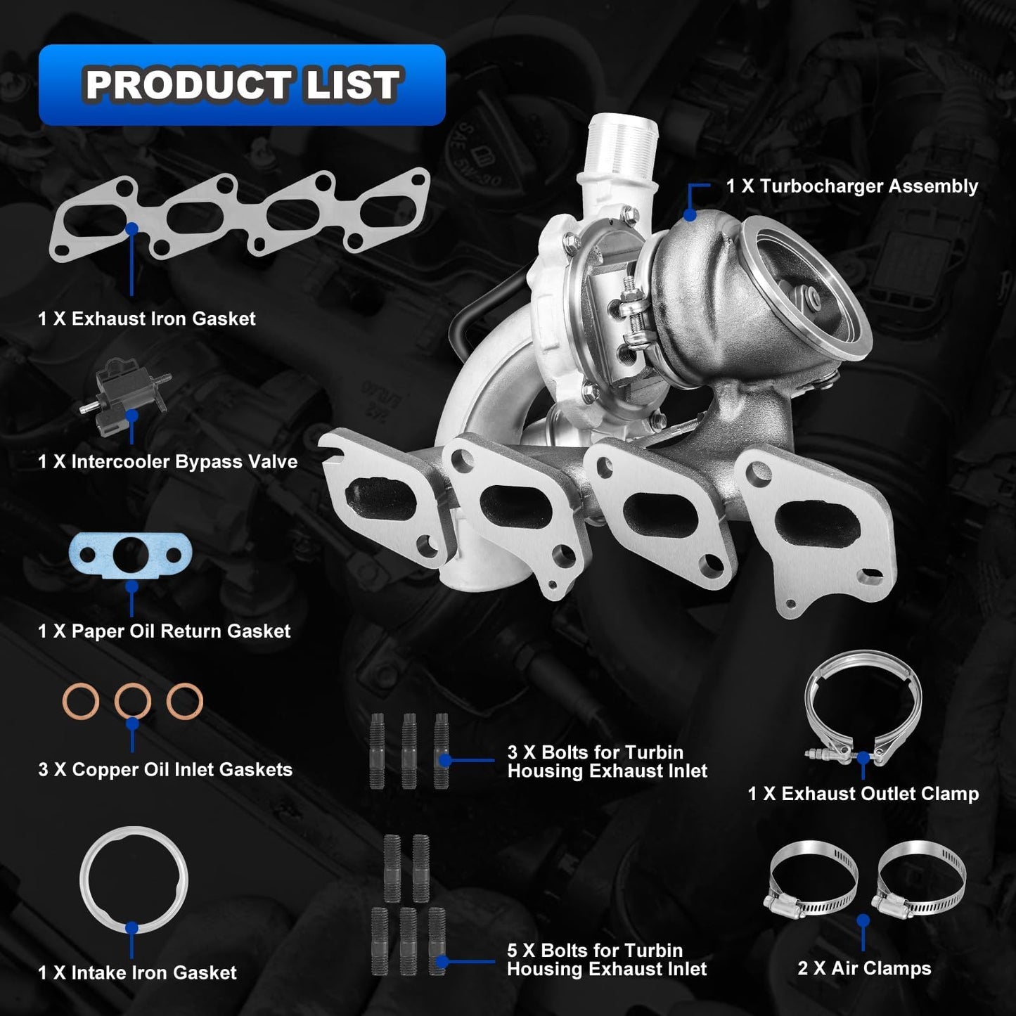 AUTOBABA 667-203 Turbo Turbocharger Kit with Gasket Compatible with 2011-2015 Chevrolet Cruze 2016 Cruze Limited 2012-2020 Chevy Sonic 2013-2021 Trax 2013-2021 Buick Encore L4 1.4L Replace# 55565353