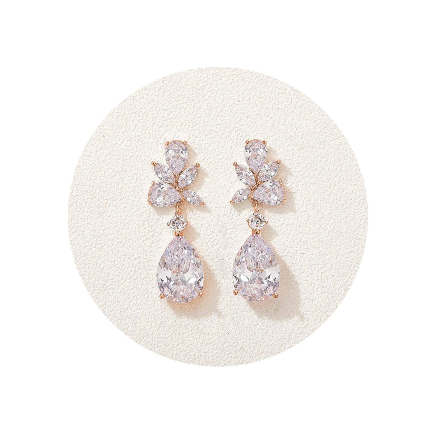 SWEETV Rose Gold Plated Elegant Bridal Wedding Earrings for Brides, Bridesmaids, Cubic Zirconia Teardrop Dangle Earrings for Women Formal Jewelry