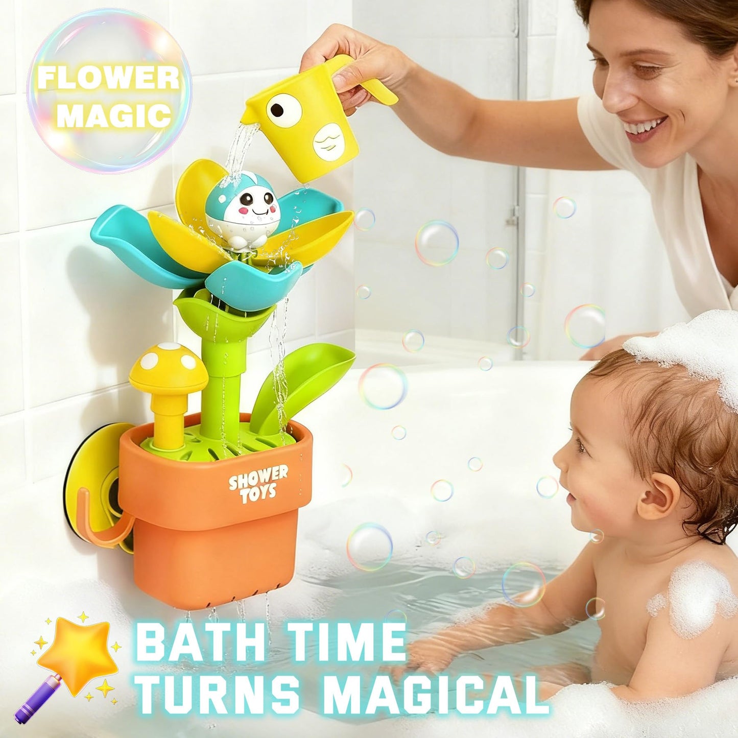 TXTLDB Magic Growing Bath Toy for Toddlers 1-3 | Interactive Watering Can with Blooming Flowers & Rising Mushrooms | Fun Sensory Bathtub Game for Kids 18M+ | Ideal Gift for Christmas & Birthdays