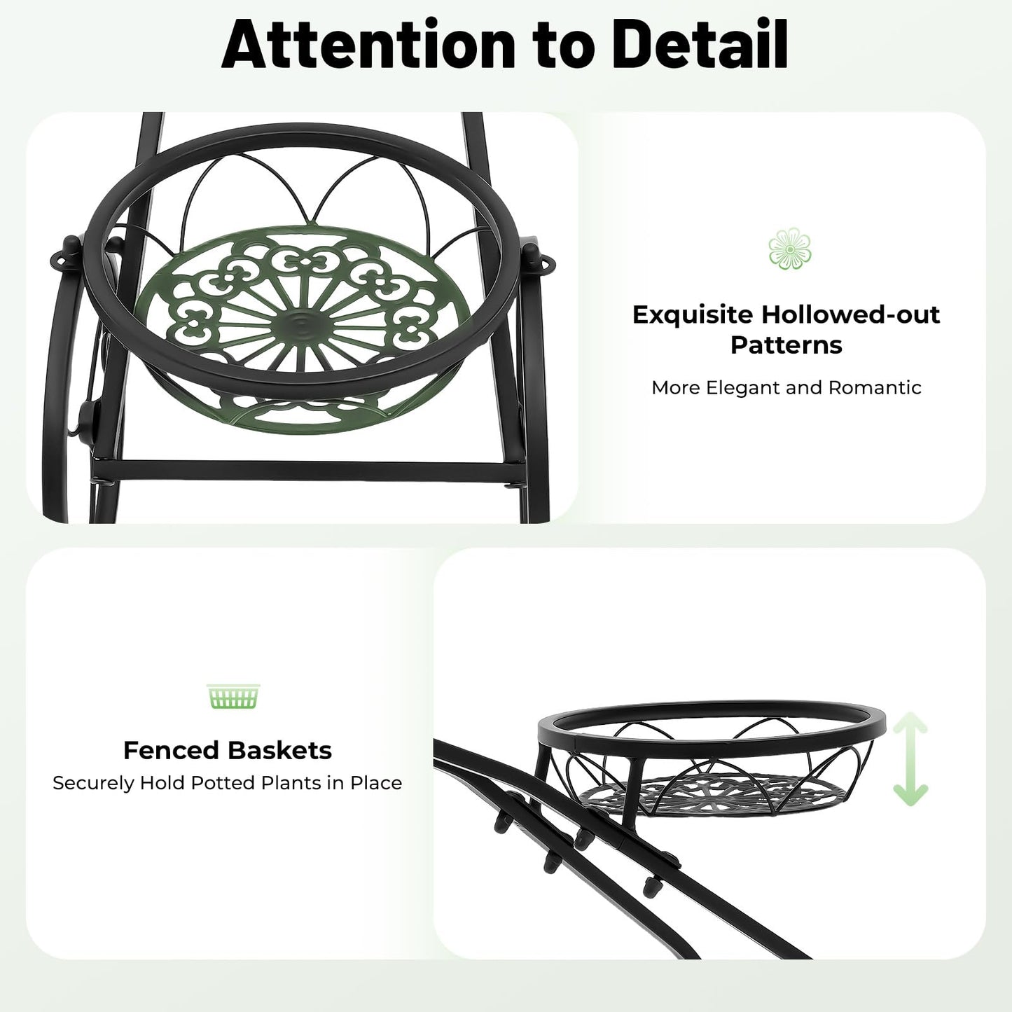 LXYIUTRW Bepritm Tricycle Bicycle Plant Stand, 3 Flower Baskets Flower Pot Cart w/ Wheels, Holder Patio Stand Holder Parisian Style Flower Display Stand Cart for Patio, Deck, Garden or Lawn