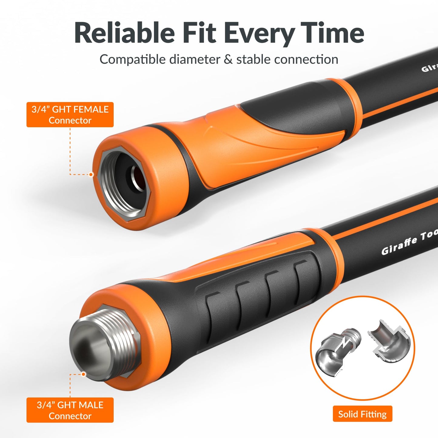 Giraffe Tools Garden Hose 5/8", Water Hose Heavy Duty, Flexible, Lightweight Hybrid Hose with Swivel Handle, 25ft Male to Female Fittings, Burst 600 PSI