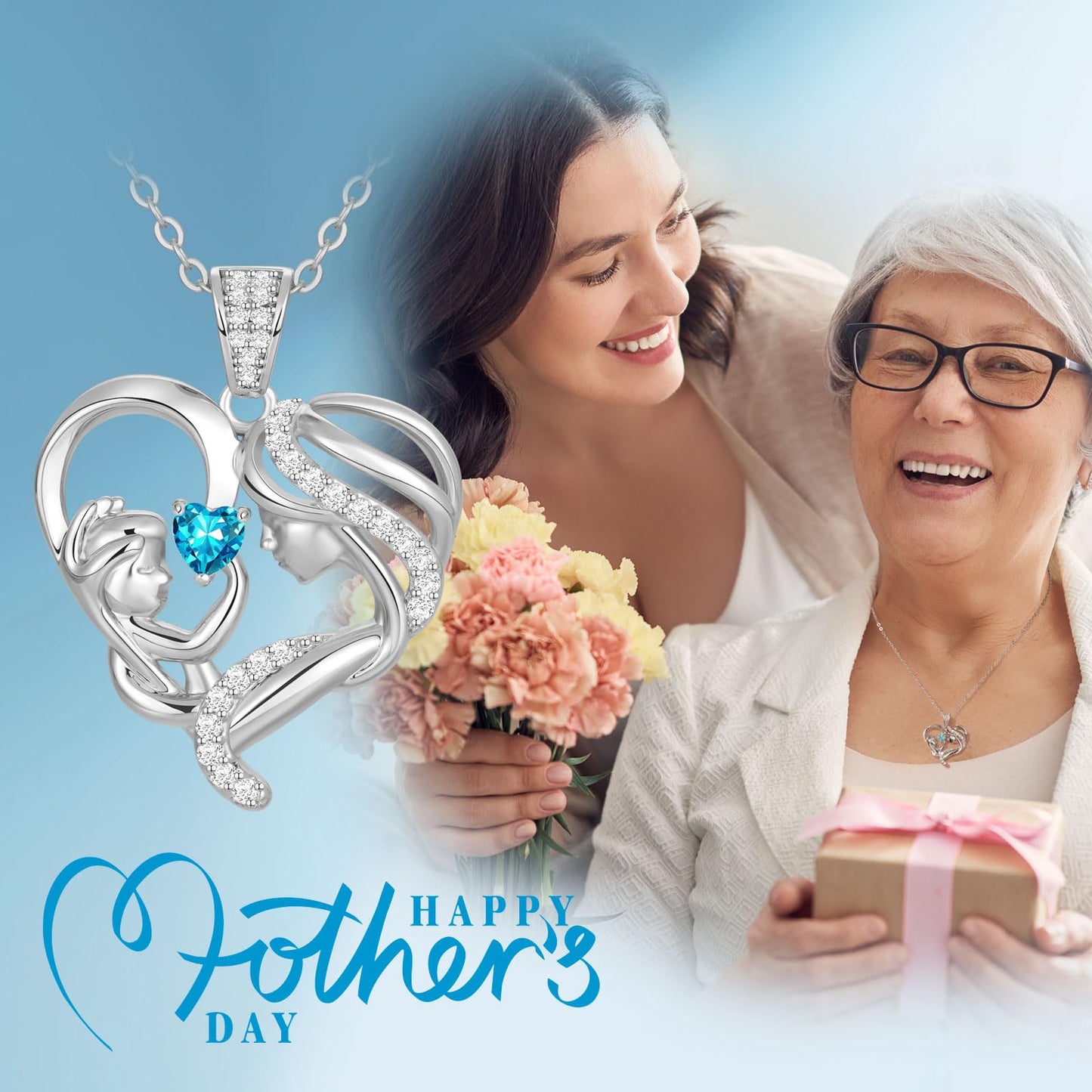 Zifeel Mothers Day Gifts for Mom Wife Her Grandma, S925 Sterling Silver Birthstone Necklaces Jewelry for Women, Mother's Day Love Heart Pendant Necklace for Anniversary Birthday Christmas Day