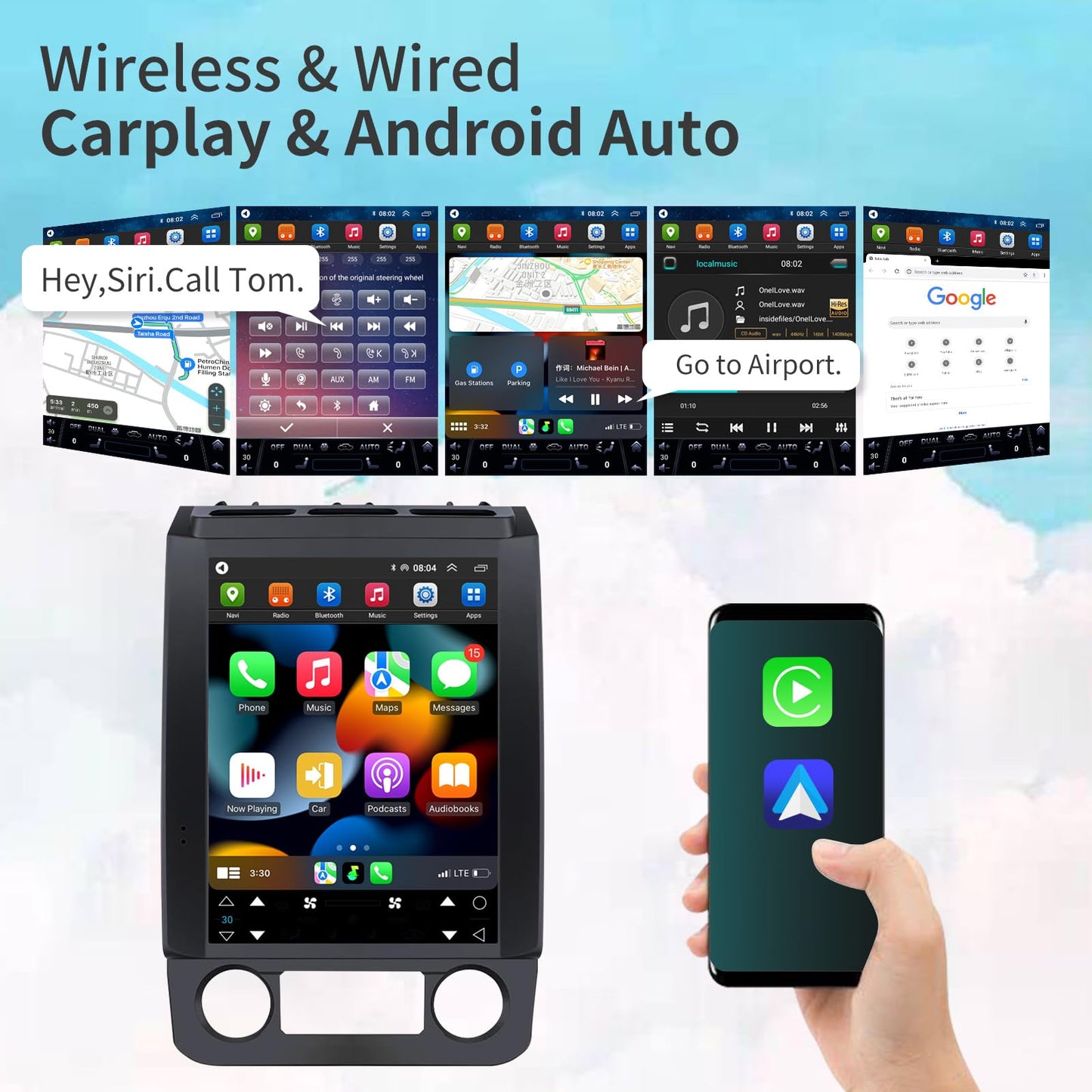 Car Radio Stereo for Ford F150 2015-2020 Update Radio Replacement CarPlay Android Auto GPS Navigation Vertical Touchscreen Tesla Style with DSP Bluetooth in Dash Headunit Multimedia Player Car Audio