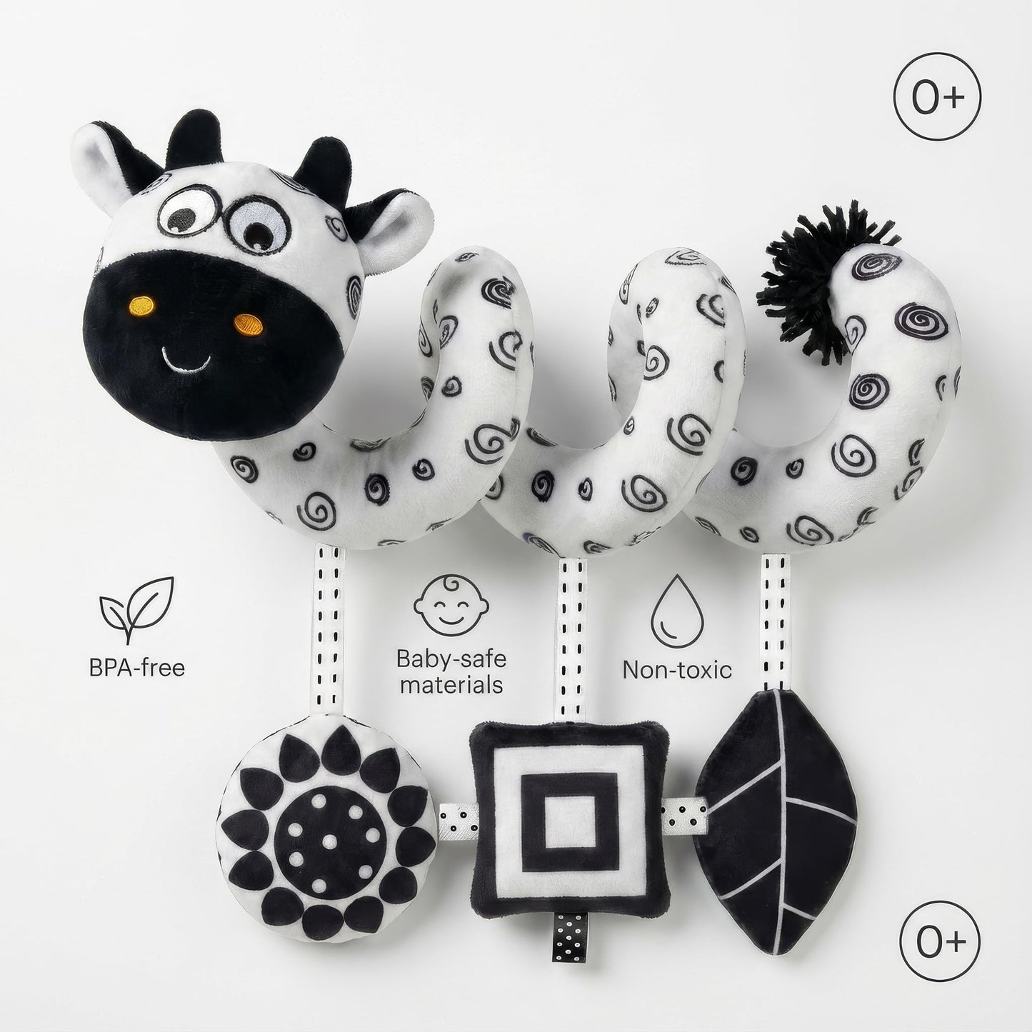 Car Seat Toys – Baby Toys 0-6-12 Months High Contrast Black & White Spiral Car Seat Toy, Carseat Toys Hanging for Newborn Toys, Stroller Toys, Baby Stroller Toy, Infant Toys, Crib Toys Hanging