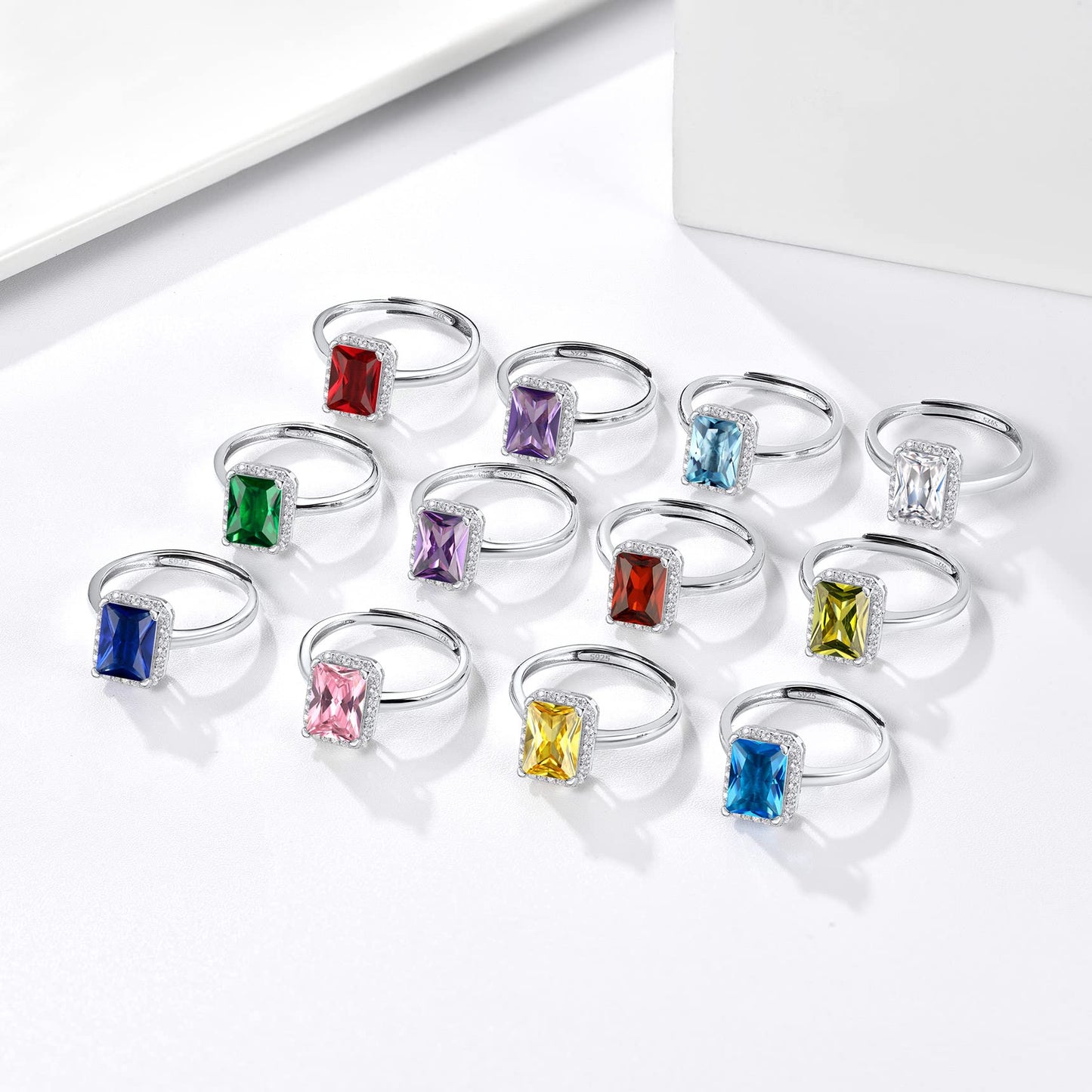 Bestyle S925 Sterling Silver Square Crytsal Rings, Dainty November Critine Crystals Birthstone Rings, Anniversary/Mother’s Day/Birthday Jewelry Gifts for Women Mom/Wife/Sister/Best Friend