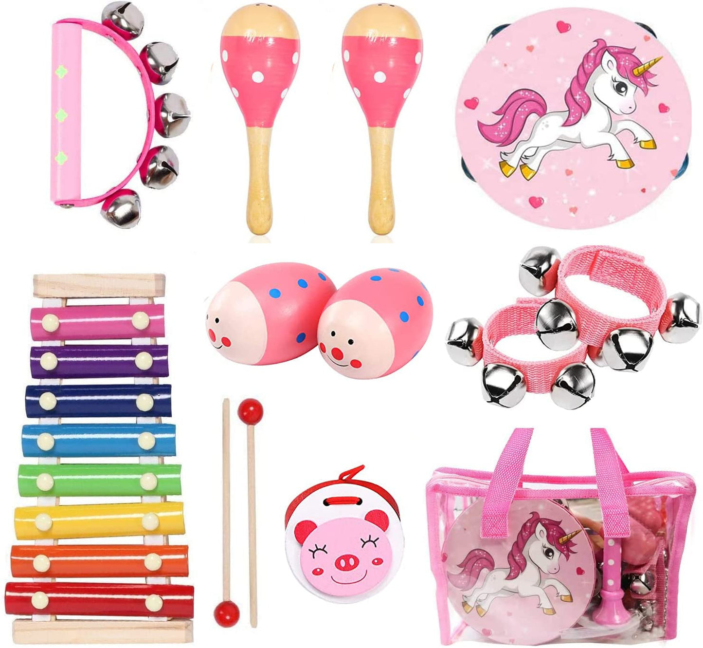 Kids Musical Instruments Sets, 12pcs Wooden Percussion Instruments Toys Tambourine Xylophone for Kids Playing Preschool Education, Early Learning Musical Toys for Boys Girls Chrismas Thanksgiving Gift