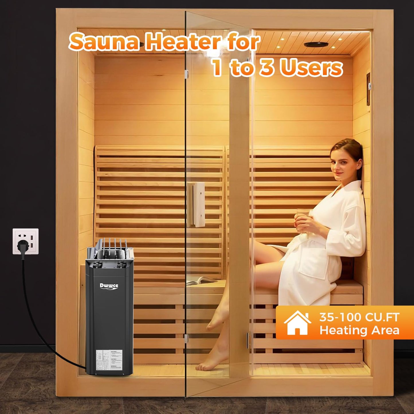 Dwwce 110V Sauna Heater with Plug, 2KW Electric Sauna Heaters Stove, Steam Bath Sauna Stove with 3H Timer and Temp Ajustable for 70-100 Cu.ft Small Sauna Room Home Hotel Spa