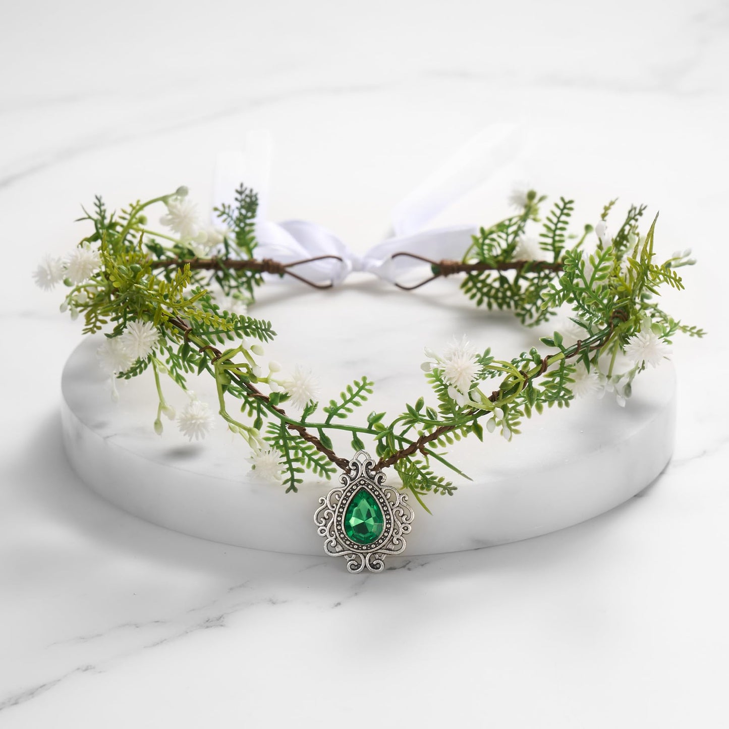 SWEETV Handmade Fairy Flower Crown Elf Floral Headpiece Forest Headband Elven Circlet Woodland tiara Costume Jewelry for Women Girls Wedding Cosplay Party Halloween