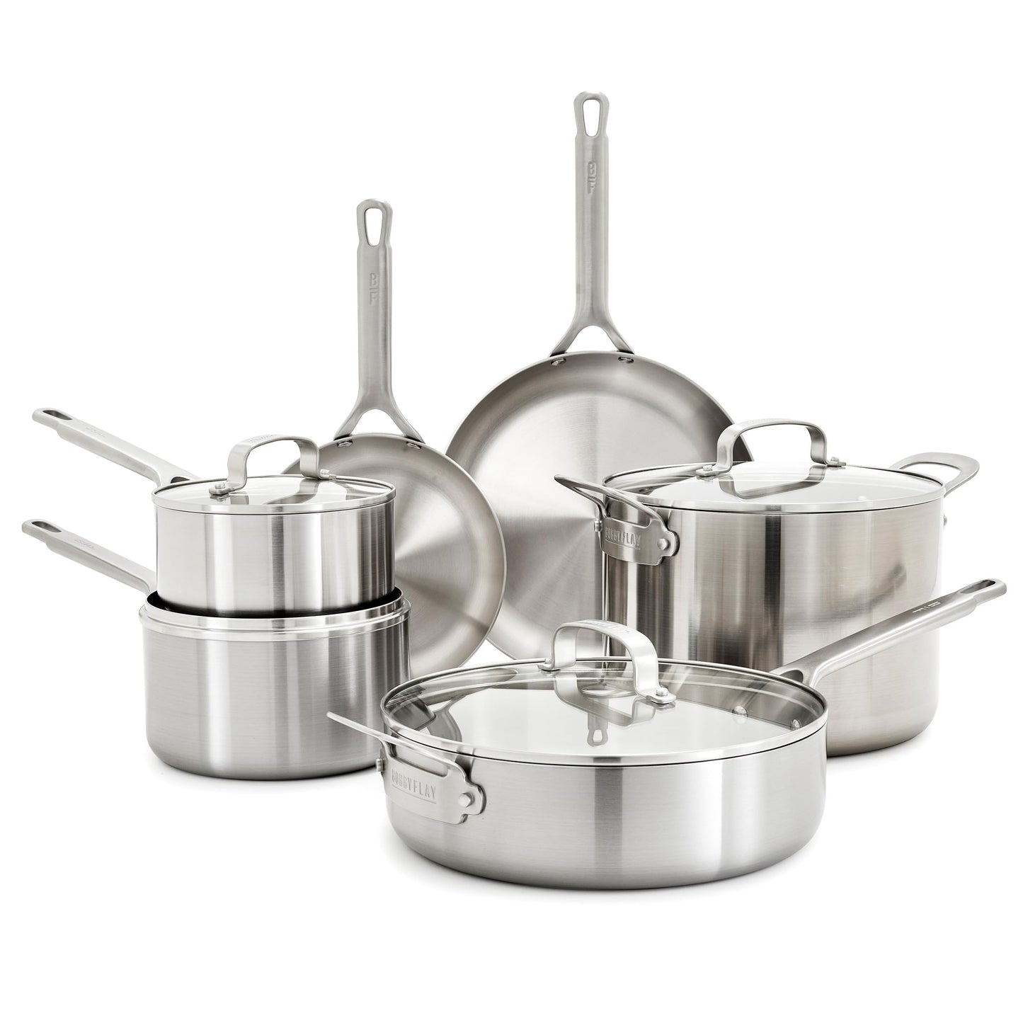 GreenPan x Bobby Flay 10 Piece Stainless Steel Cookware Set, Tri-Ply Multiclad Pots & Pans, Professional Grade, Oven & Broiler Safe to 600°F, Dishwasher Safe, Durable, Induction Compatible, Silver