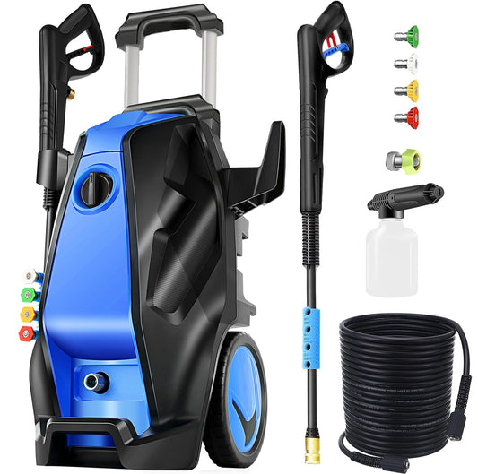 commowner 5000PSI Pressure Cleaner with 33FT Hose Power Cleaners, Foam Cannon, 4 Tips, Blue