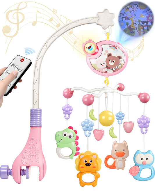 RSEPD Crib Mobile With Music And Lights, Mobiles For Cribs, Baby Mobile Arm Toys Hanging For Bassinets Girls Boys, Nursery Musical Space Portable Infant Mobiles Clip On Pack And Play Hanger 0-6 Months