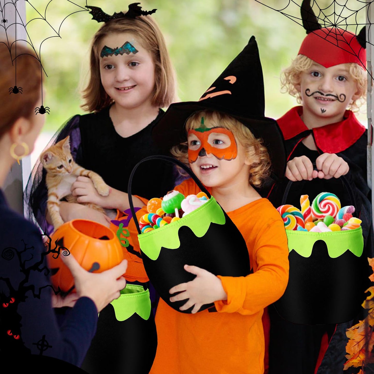 NFAMRZCAR 2 PC Halloween Bubbling Cauldron Treat Bag with Handle,Halloween Trick or Treat Bags Gift Bags for Halloween Party Favors Supplies