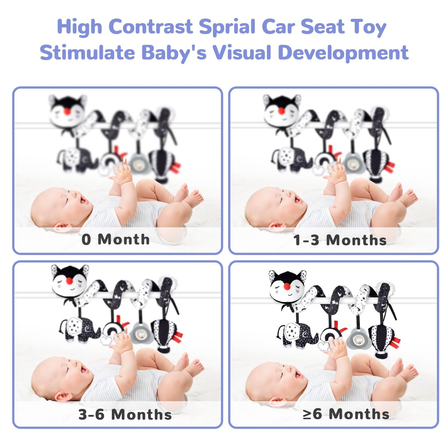 XIXILAND Musical Car Seat Toy Black and White Baby Toys, Infant Toys 0-6 Months Stroller Toy, High Contrast Newborn Developmental Gift for 0 3 6 9 12 Months Girls Boys Babies
