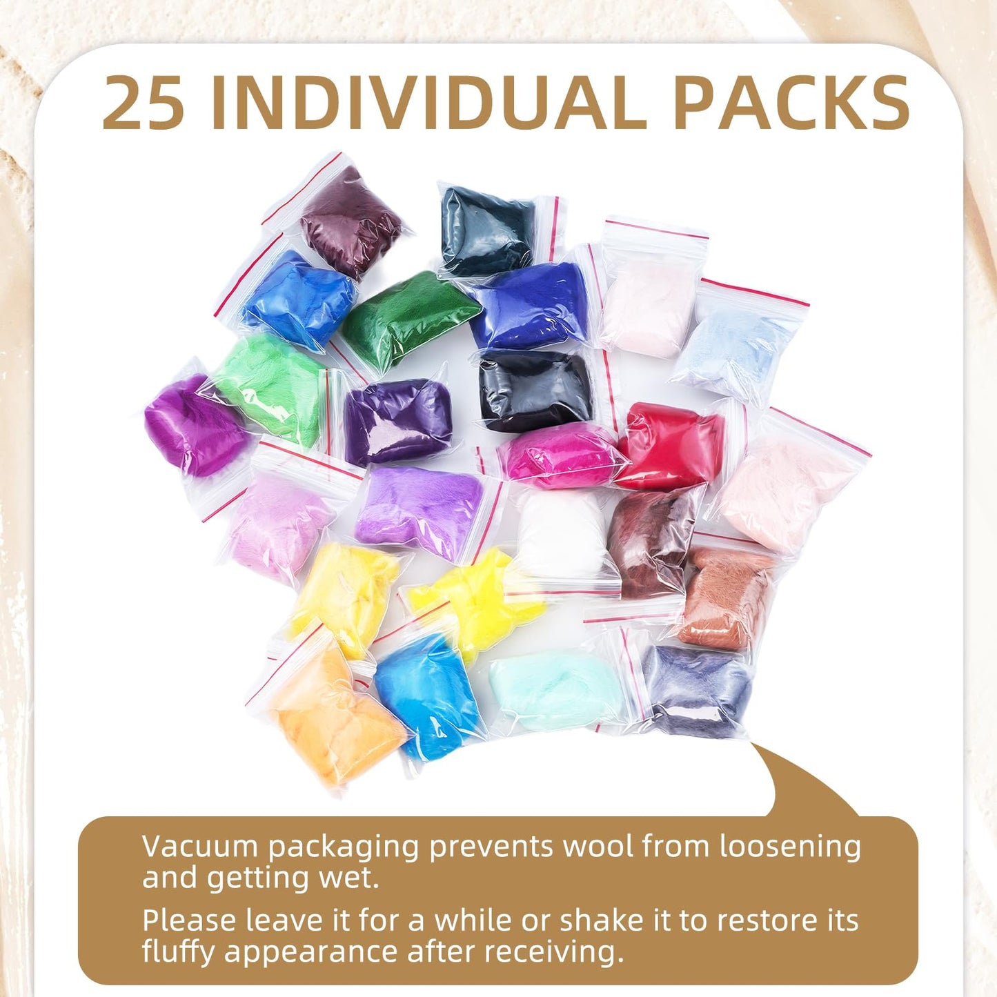 Flylin Needle Felting Wool, 10 Colors Wool Roving Yarn for Beginners and Wet Felting, 2g/Colour Fibre Wool Roving for DIY Craft/Spinning/Wall Hangings/Tapestry (25 Colors)