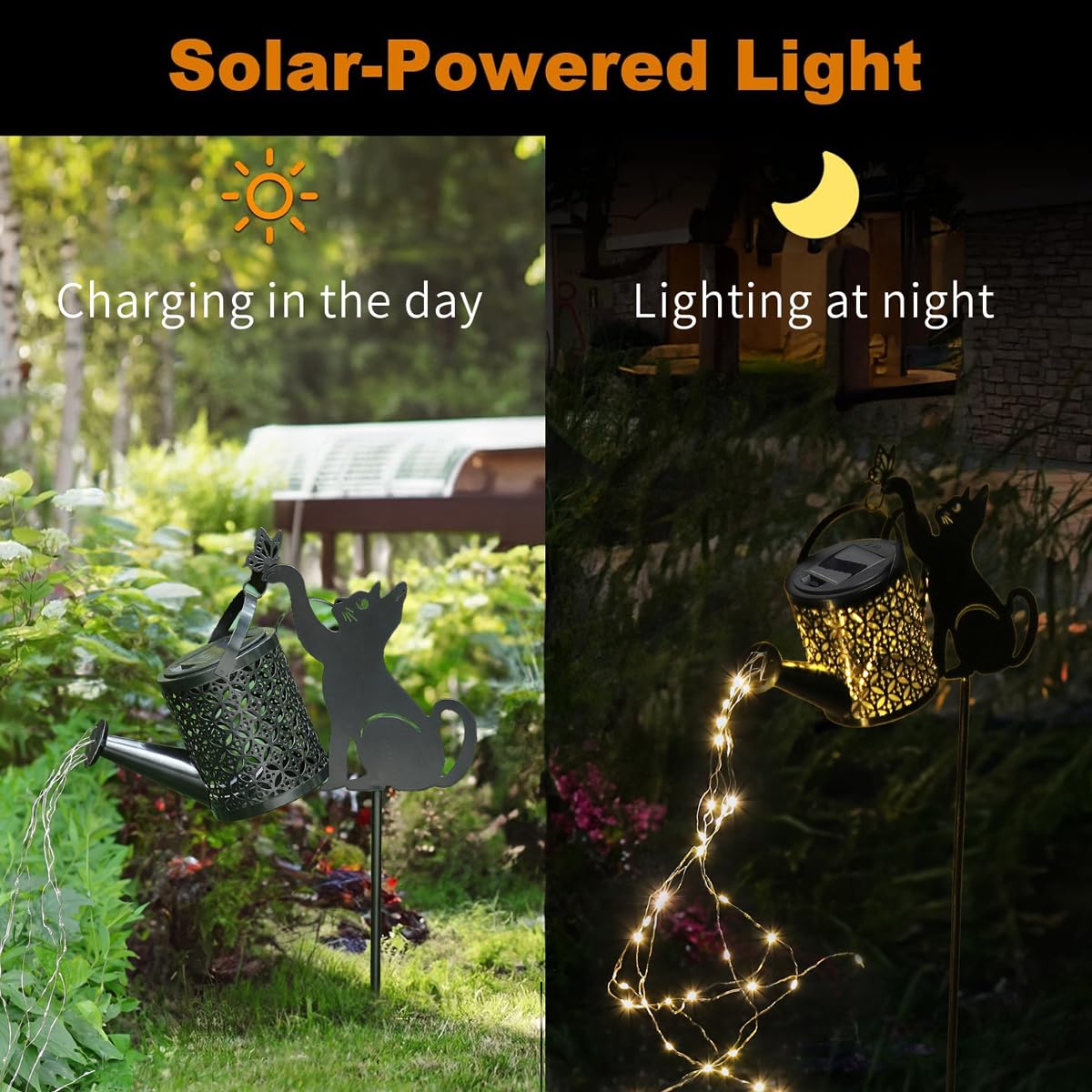 LGEYHAN Black Cat Gifts - Solar Cat Garden Statue,Black Metal Garden Decor,Yard Decor Stakes with Lantern, Gifts for Women Mom and Grandma or for Cat Lovers