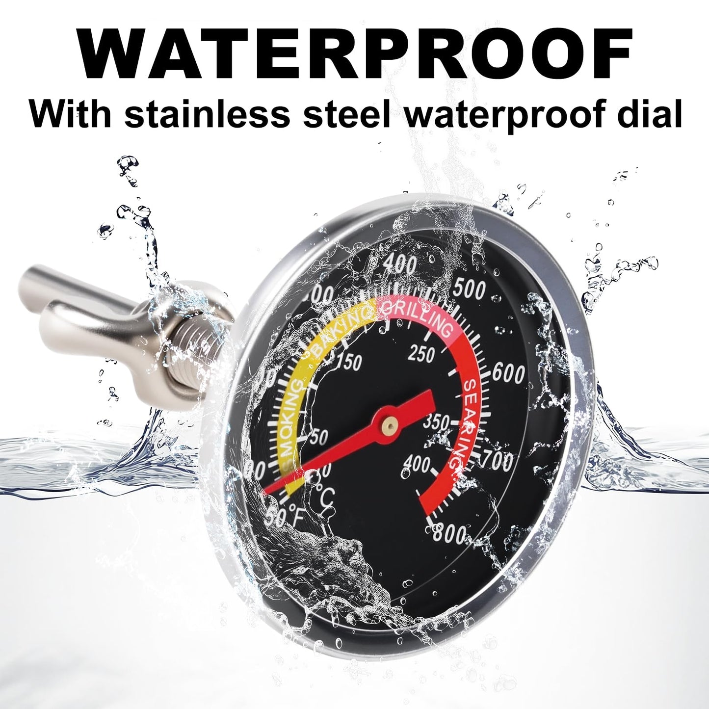 ELFFILLA BBQ Thermometer 2-3/8" Oversized Dial, 50-800°F Smoker Thermometer Weatherproof with Easy Read Numbers - Grill Temp Gauge for Charcoal Grill & Meat Smoking Kit Includes Mounting Hardware